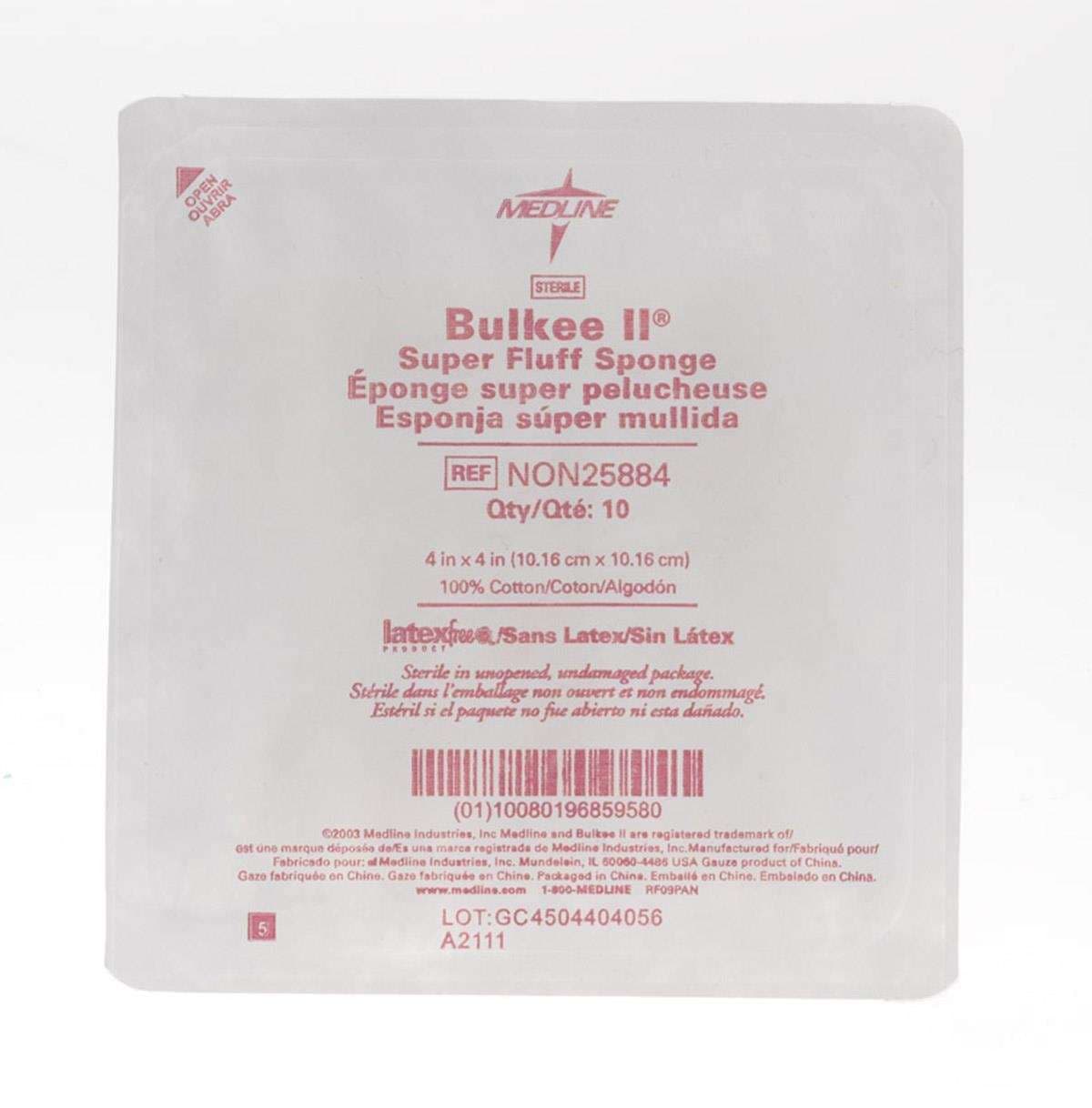 Medline Bulkee II Extra Absorbent Super Fluff Sponge, 4 x 4 Inch - Package of 10 - Image 1