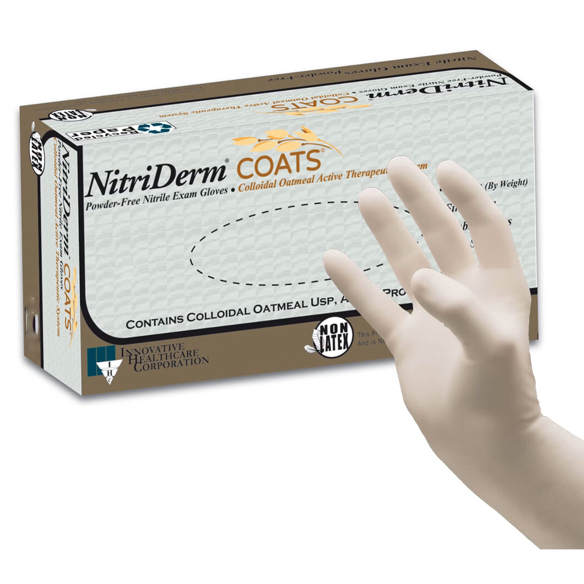 NitriDerm COATS Exam Glove White Neutral Beaded Cuff 2 mil to 4 mil Range, Large - Case of 2000 - Image 1