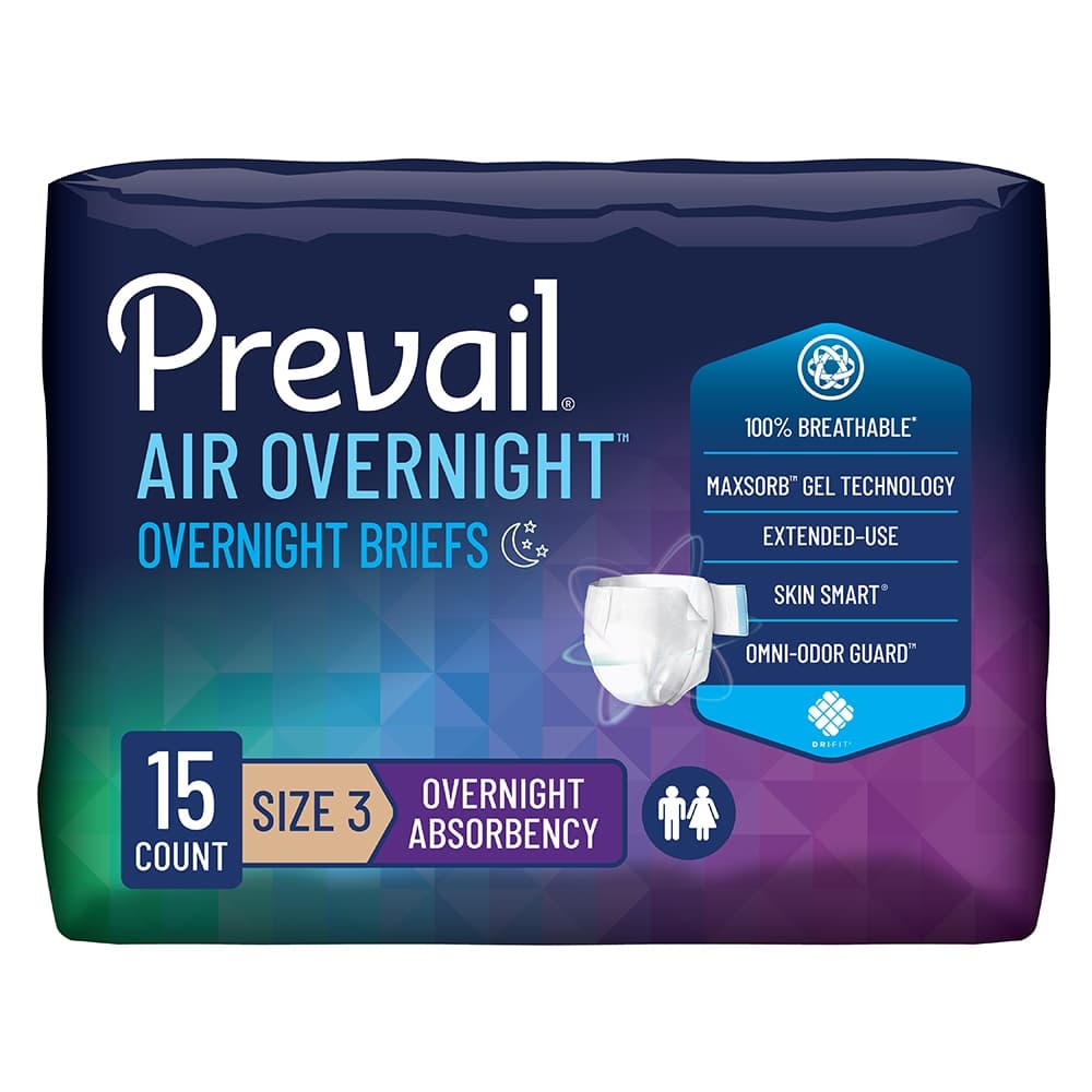 Prevail Air Overnight Adult Incontinence Briefs, Size 3 - Package of 15 - Image 1