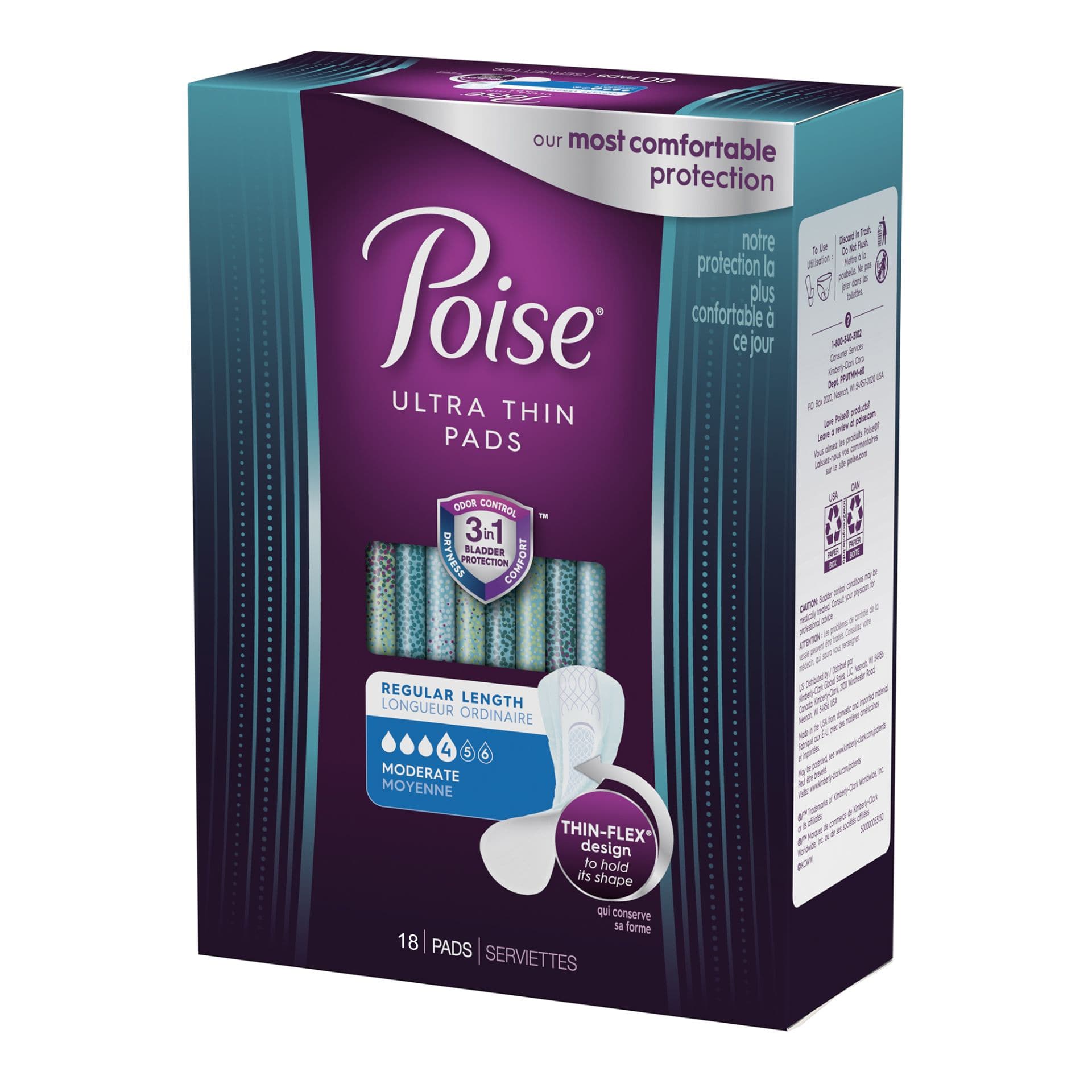 Poise Ultra Thin Moderate Absorbency Incontinence Pad, Regular, 9.4" - Package of 18 - Image 1