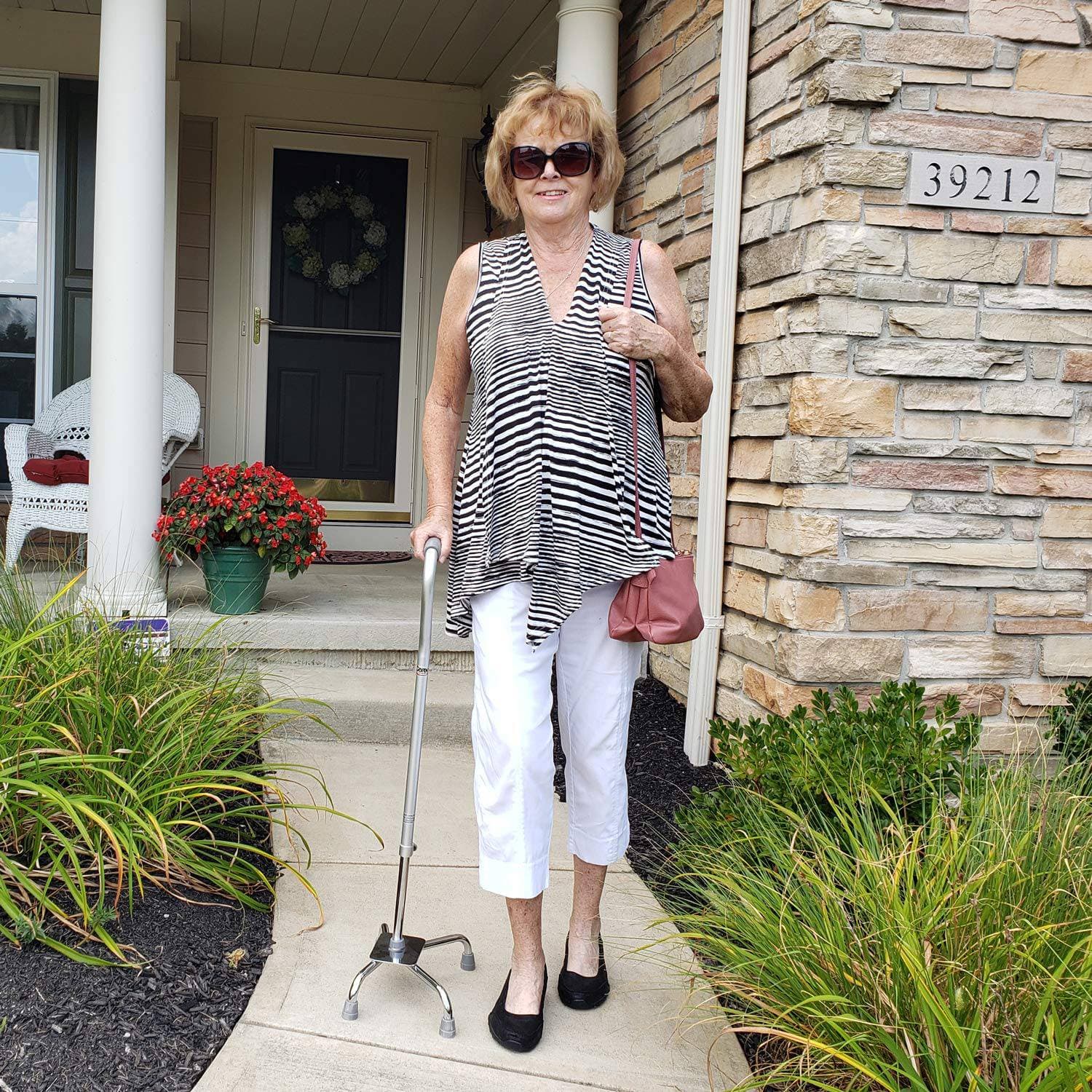 Carex Aluminum Large Base Quad Cane with Padded Handle, Silver - Image 2