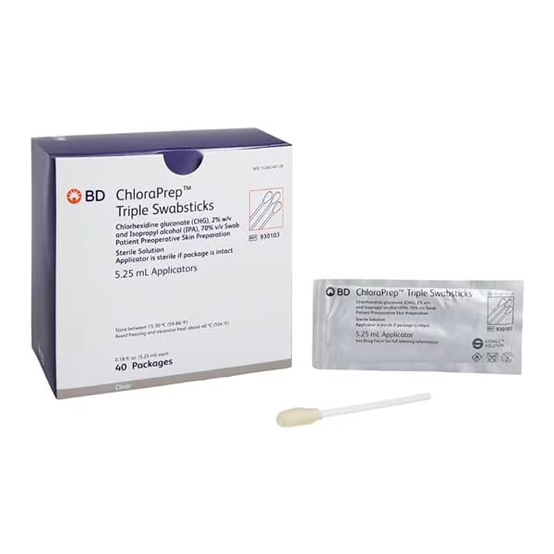 Becton ChloraPrep Triple Swabstick, 5.25 mL - Box of 40 - Image 1