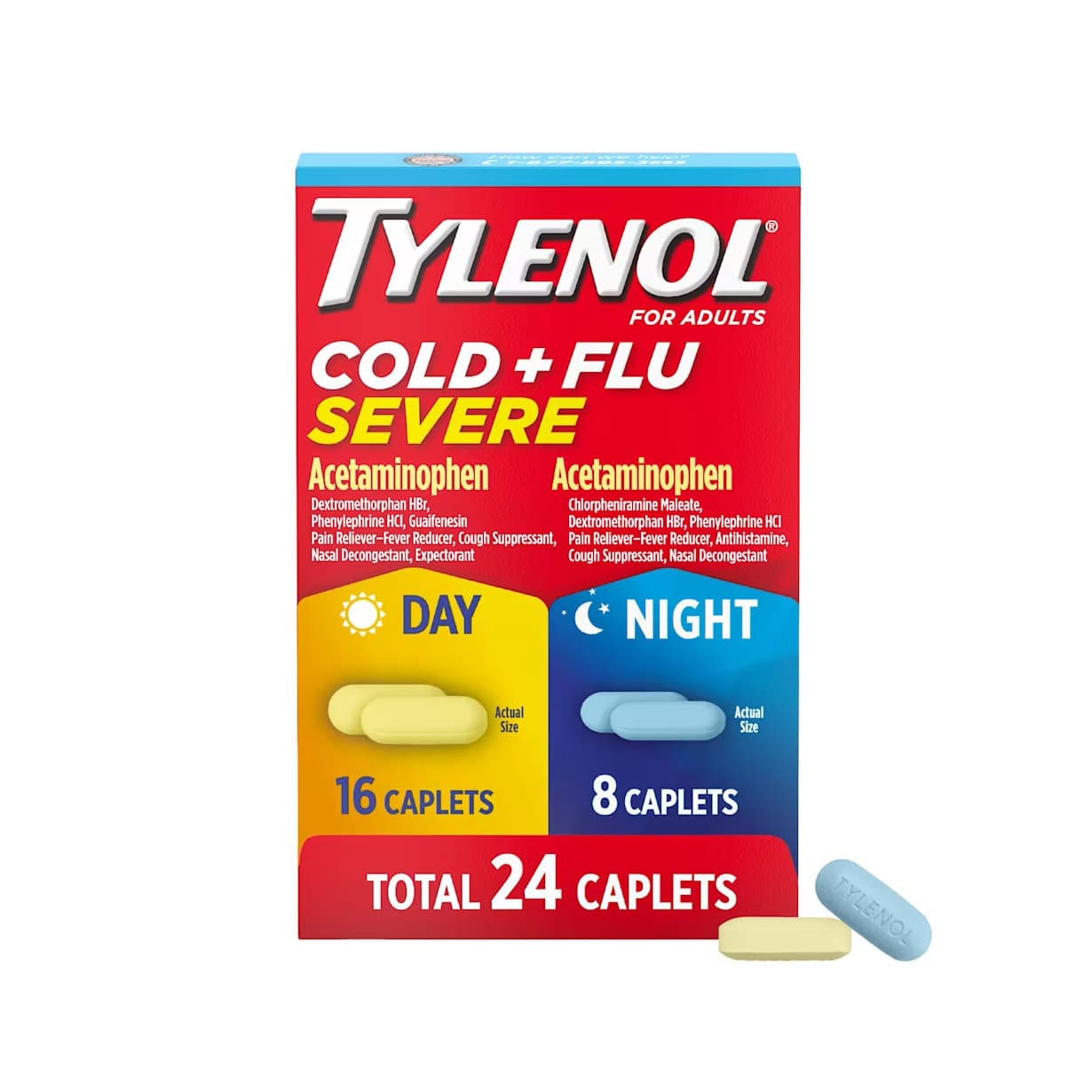 Tylenol Cold + Flu Severe Day & Night Caplets Combo Pack, 24 Count - Each