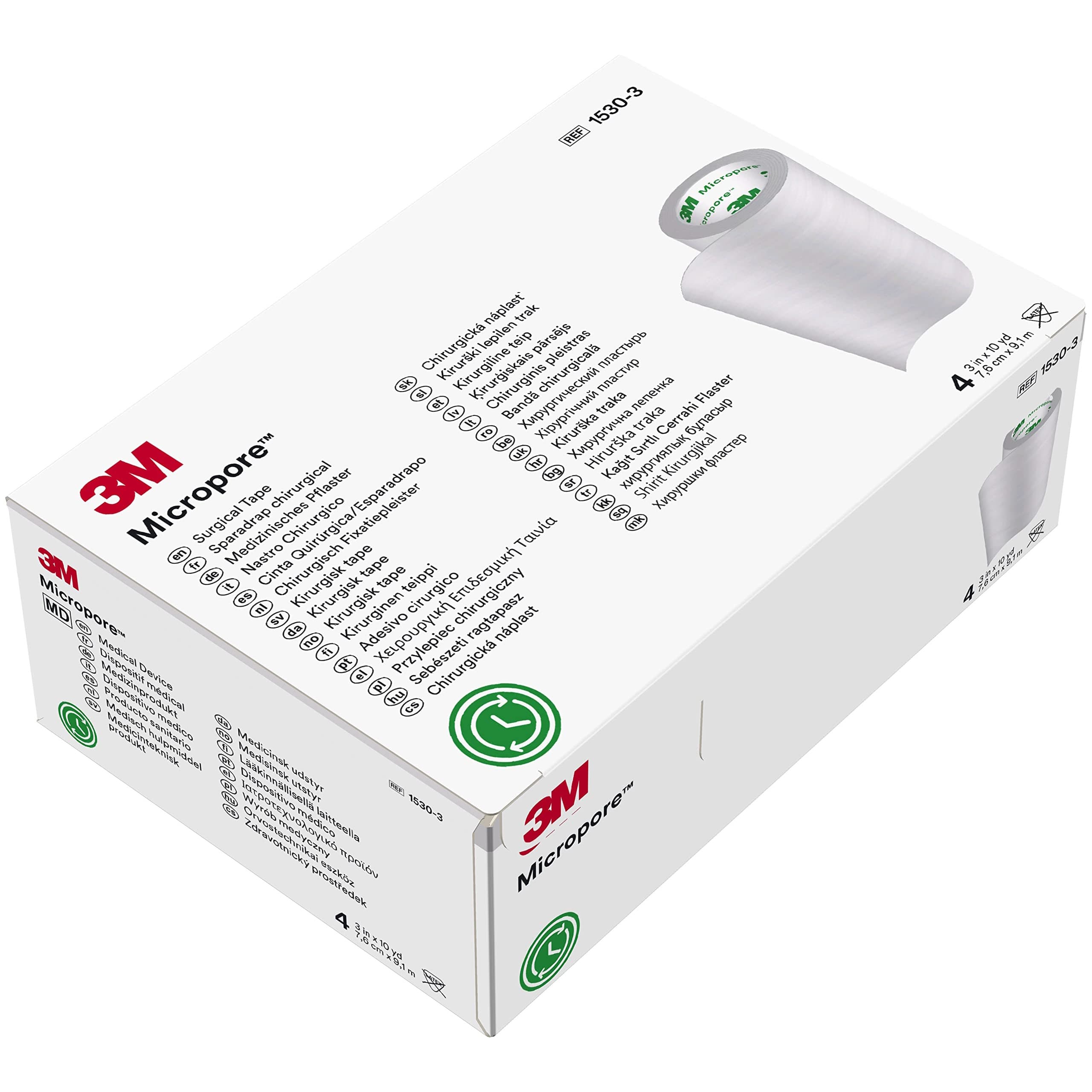 3M Micropore Waterproof Skin Friendly Surgical Tape, 3 Inch x 10 Yards, White - Case of 40 - Image 1