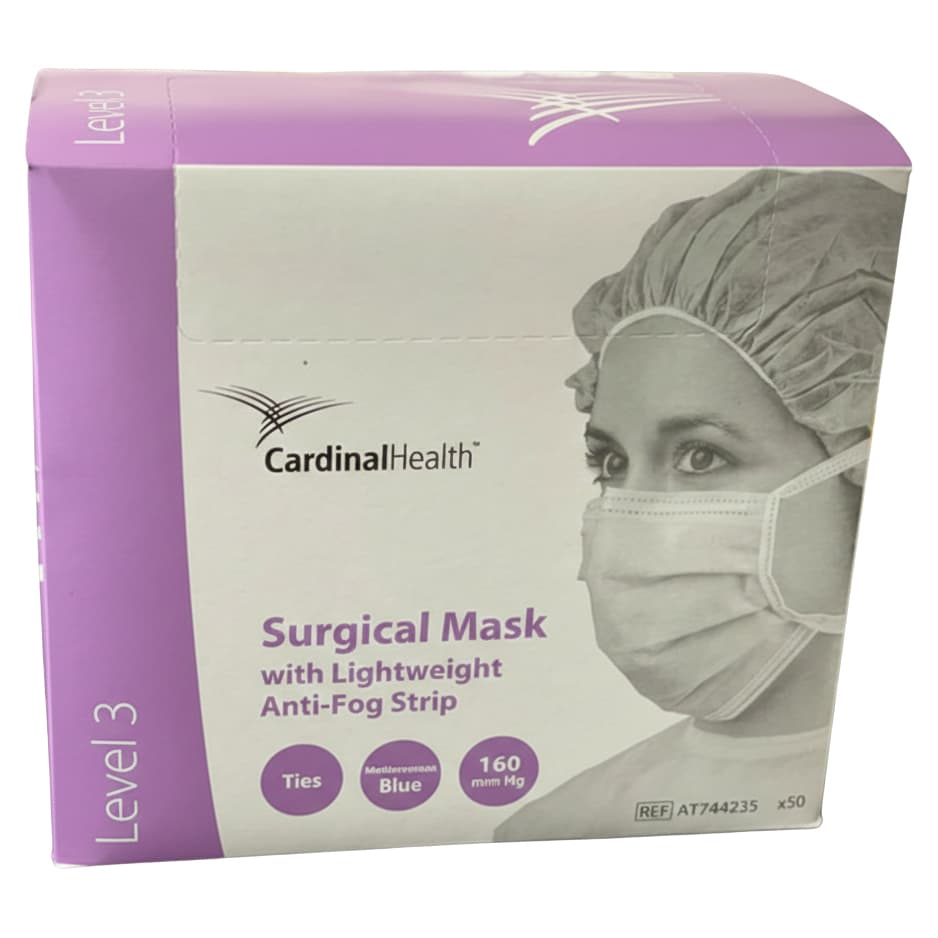 Cardinal Health ASTM Level 3 Surgical Mask with Anti-Fog Strip, Ties - Box of 50 - Image 1