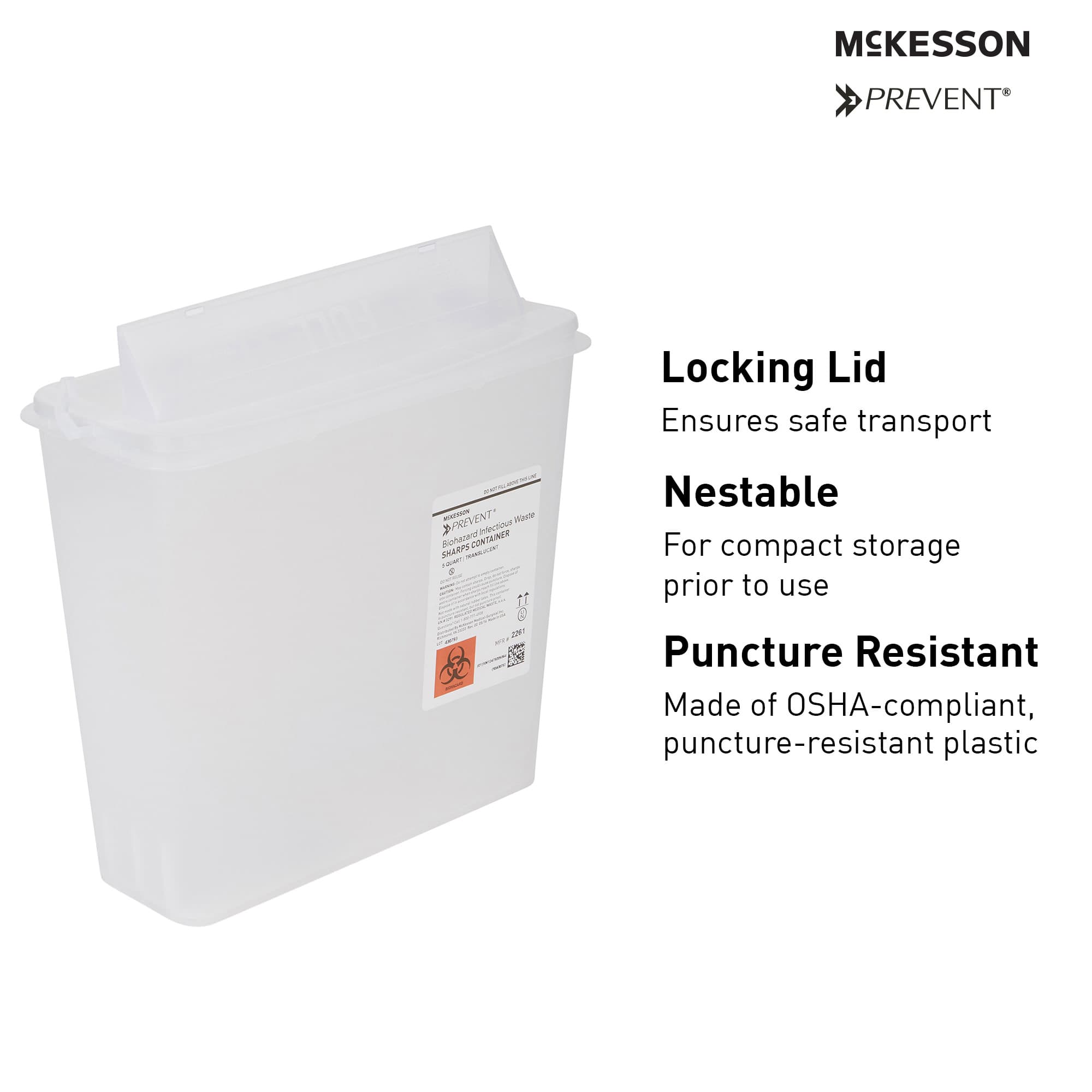 McKesson NonSterile Polypropylene Horizontal Sharps Container, 5 Quart - Image 4