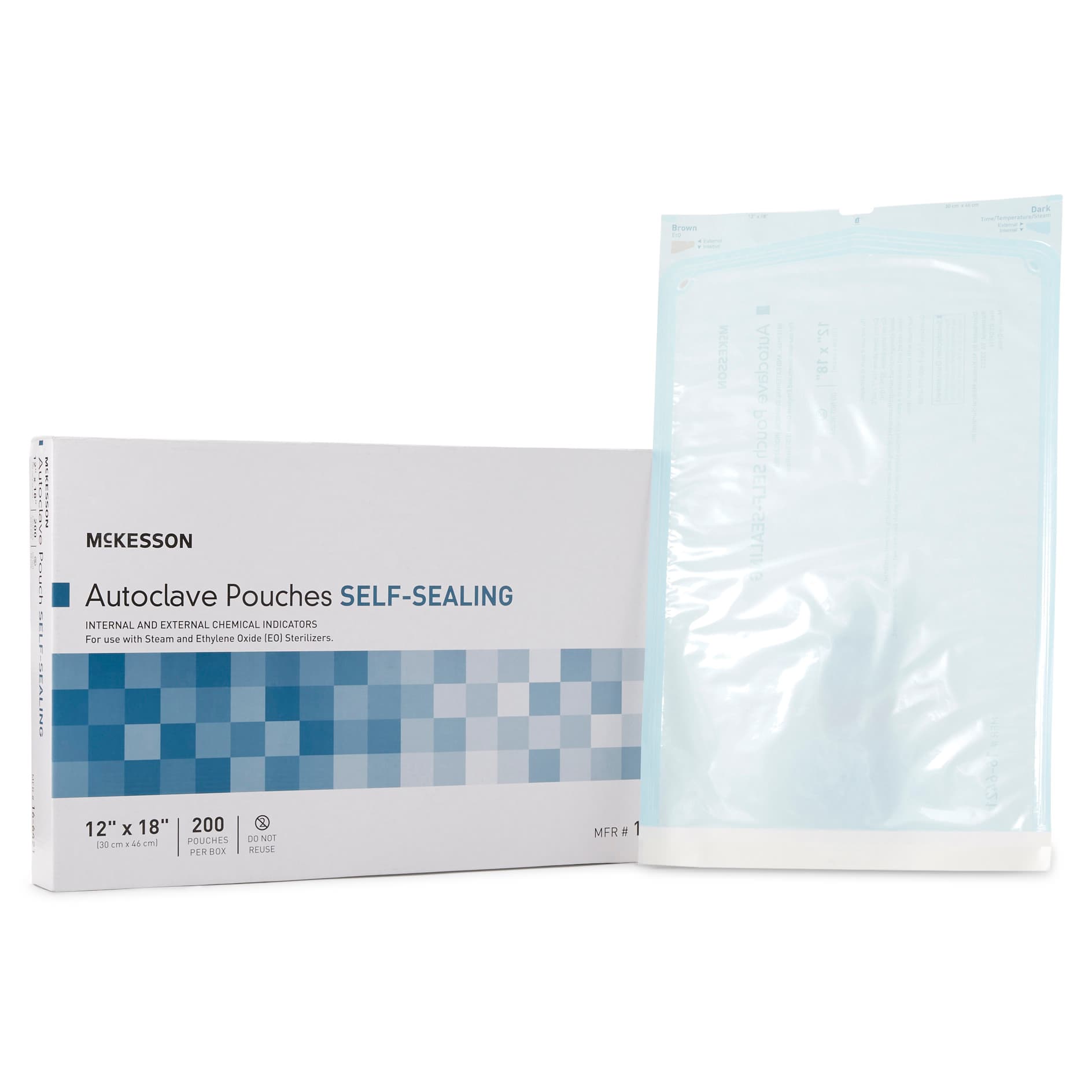 McKesson Sterilization Pouch Transparent Blue-White, 12 x 18 Inch - Box of 200 - Image 1