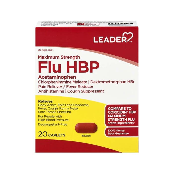 Leader Flu HBP, Maximum Strength Caplets - 20 Count - Image 1