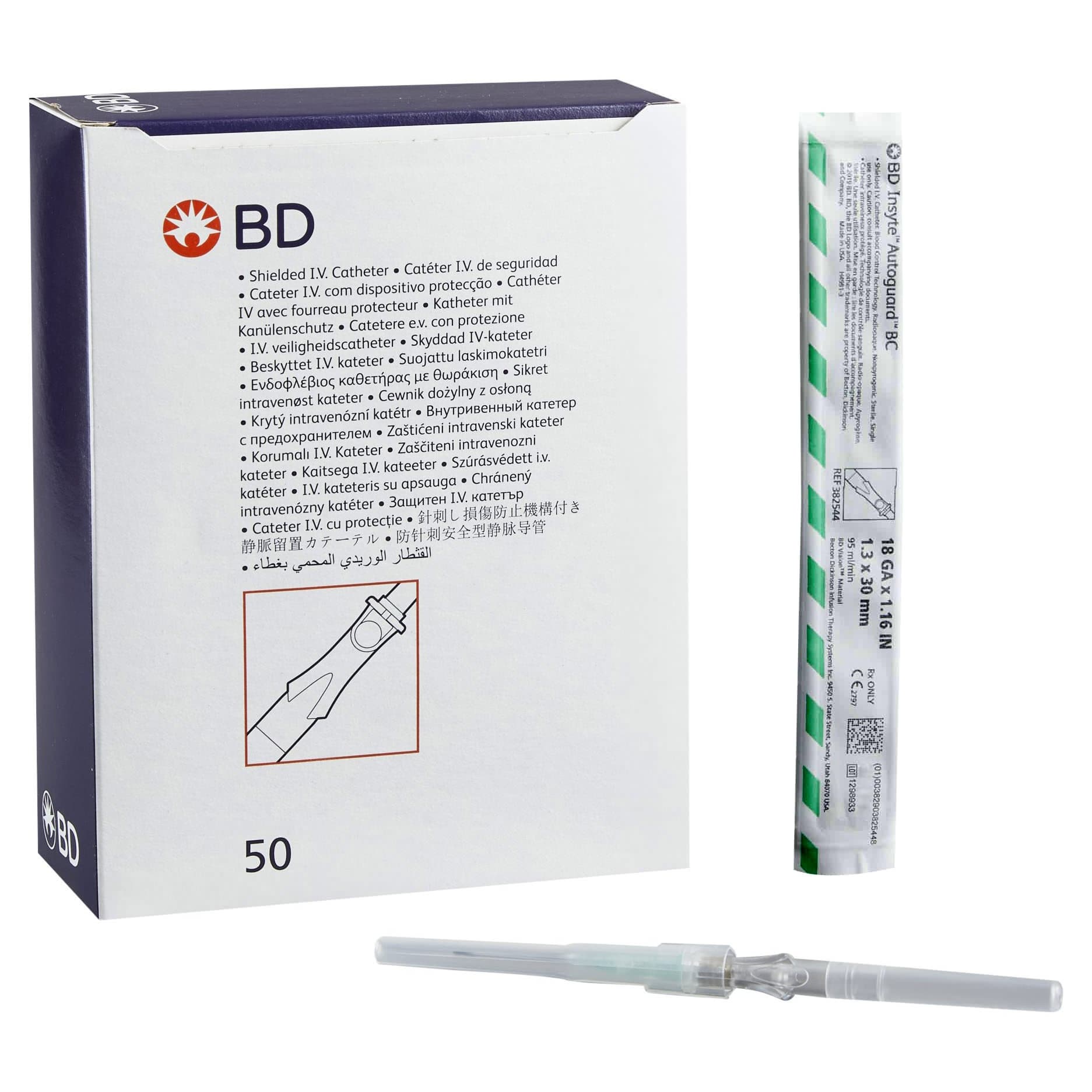 BD Insyte Autoguard Peripheral IV Catheter, Green, 18 Gauge, 1.16 Inch - Case of 200 - Image 1