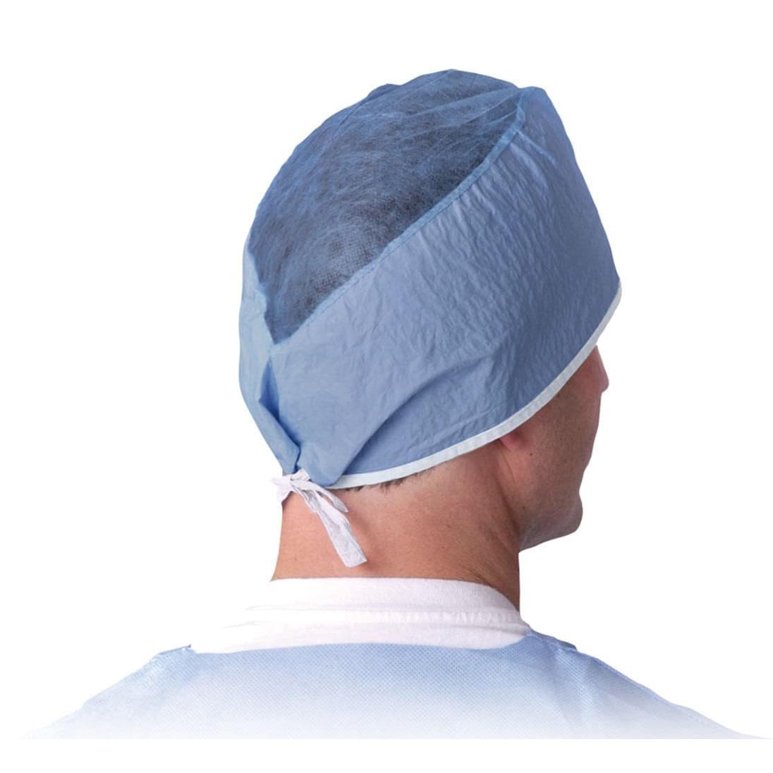 Medline Sheer-Guard Disposable Tie-Back Surgeon Caps, Scrim Material, Blue - Each - Image 1