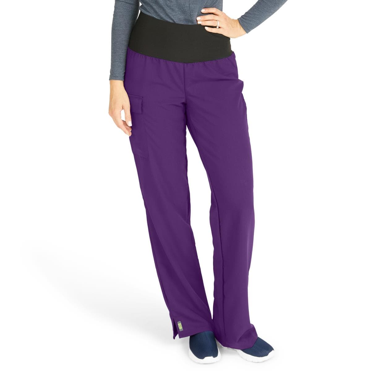 Medline Ocean AVE Women's Stretch Wide Waistband Scrub Pants with Cargo Pocket, Regal Purple, Extra Small, Regular - Image 1