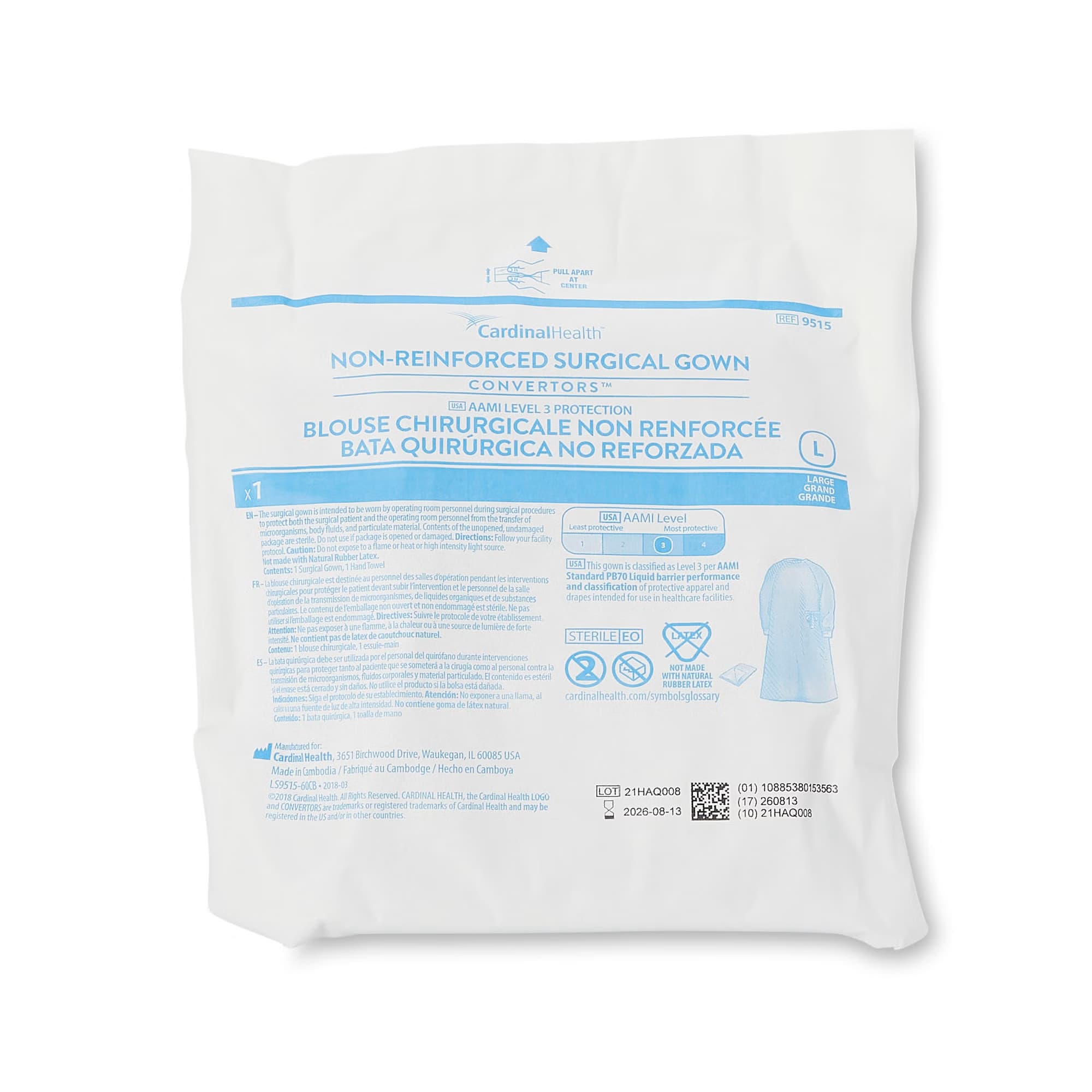 Cardinal Health Astound Non-Reinforced Surgical Gown with Towel, Large, Blue - Case of 20 - Image 1