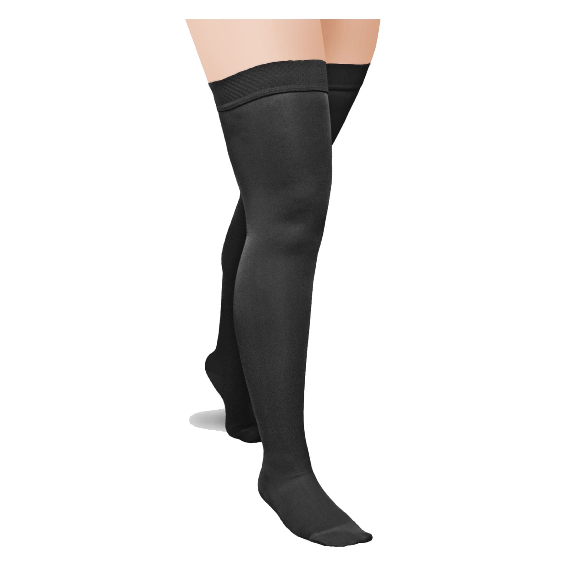 ExoSoft Thigh High Extremity Stockings, Average, Large, Black, Closed Toe, 15-20mmHg - Pair - Image 1