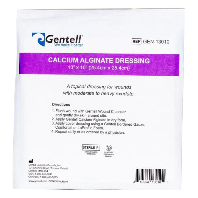Gentell Calcium Alginate Dressing, 10 x 10 Inch - Each - Image 1