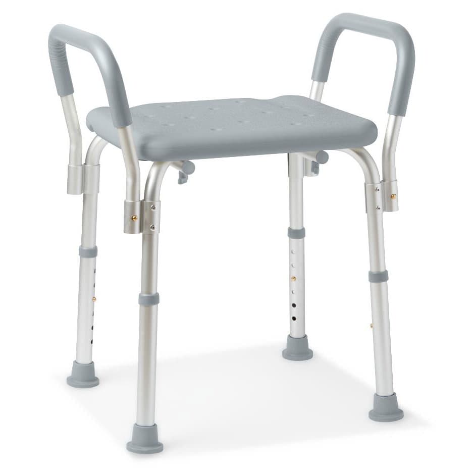 Medline Gray Shower Chair, Aluminum Frame, No Back, Adjustable Height