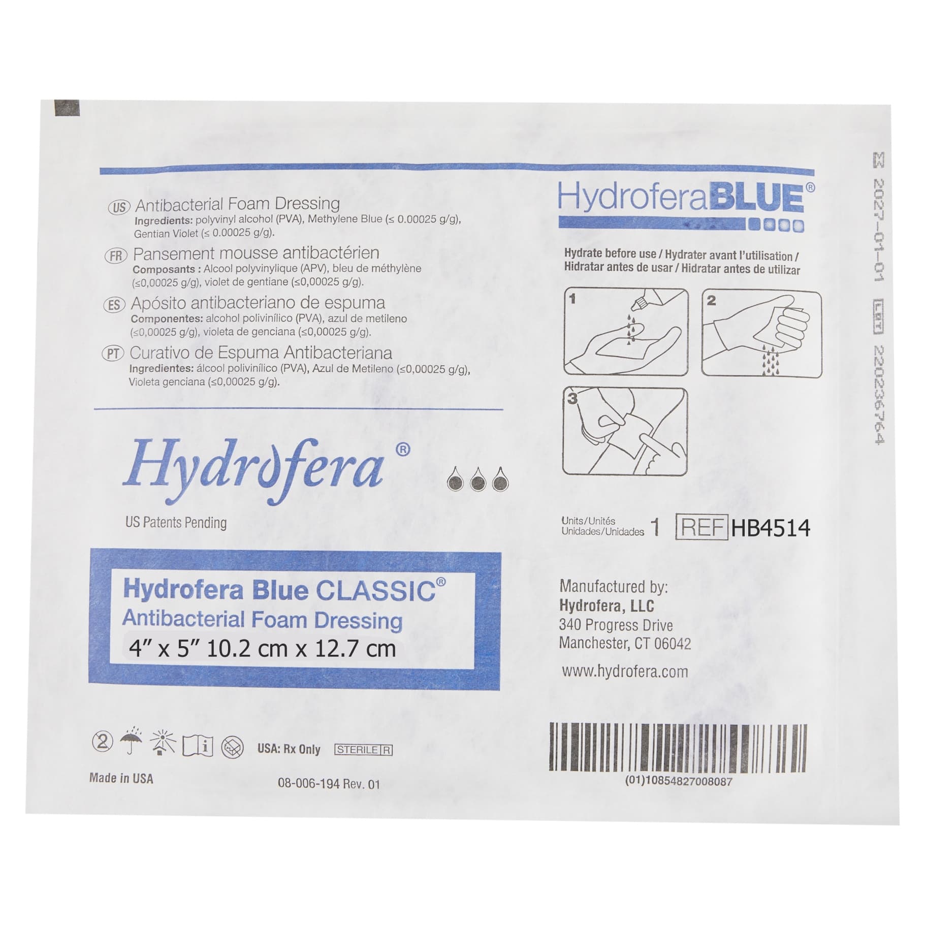 Hydrofera Blue Classic Antibacterial Foam Dressing, 4 x 5 Inch - Each - Image 1