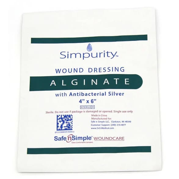 Simpurity Silver Calcium Alginate Dressing, 4 x 6 Inch - Each - Image 1
