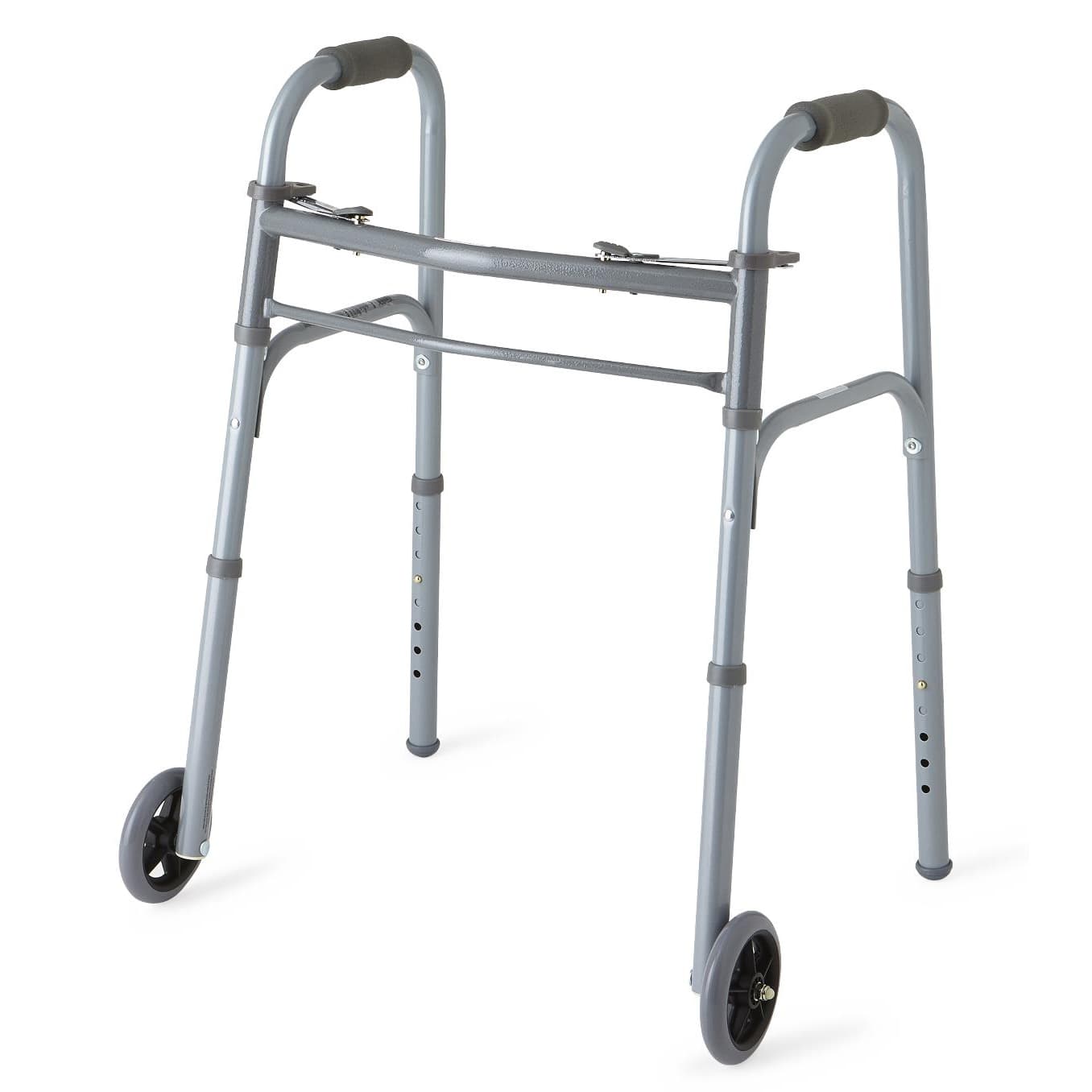 Medline Guardian Two-Button Folding Walker with Wheels - Image 1