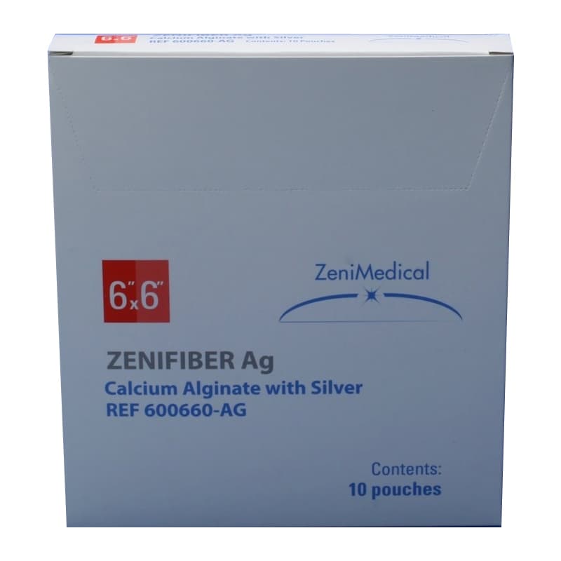 ZeniFiber AG Silver Calcium Alginate Wound Dressing, 6 x 6 Inch - Box of 10 - Image 1