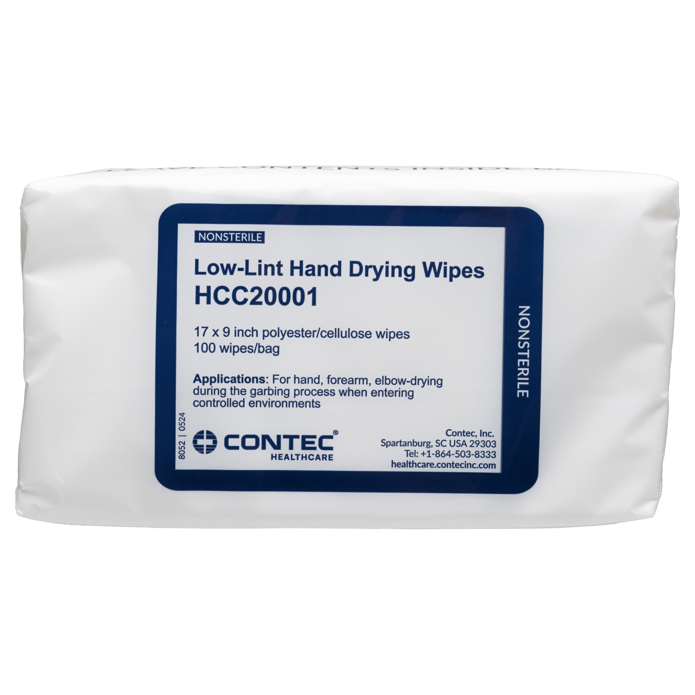 Contec Low Lint Hand Drying Wipe, 9 X 17 Inch - Bag of 100 - Image 1