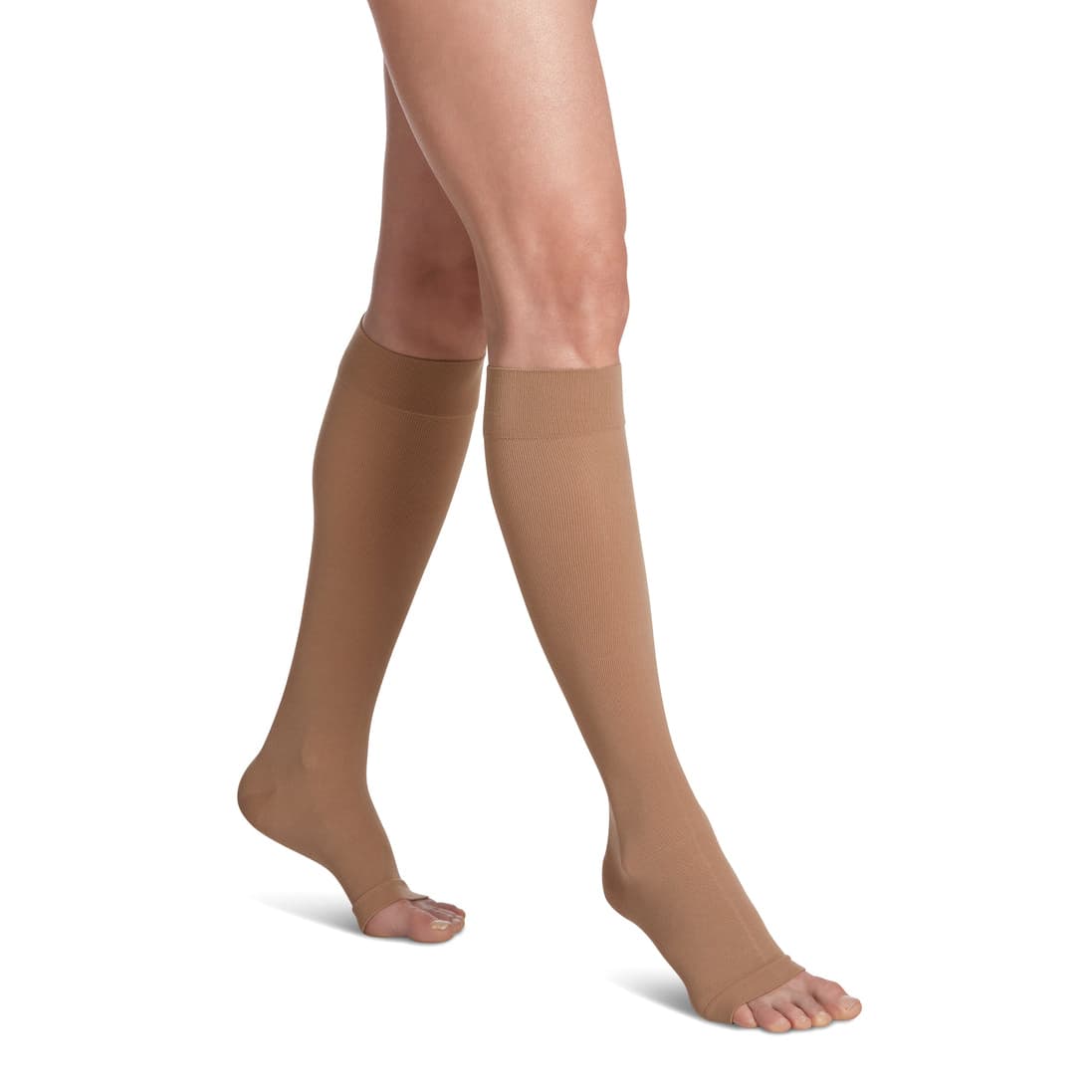 Sigvaris Essential Cotton Calf High Unisex Compression Socks 30-40 mmHg, Open Toe, Large-Long, Crispa - Pair - Image 1