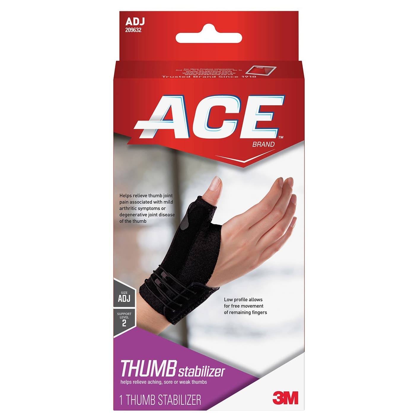 Ace Deluxe Adjustable Thumb Stabilizer, Black, One Size Fits Most, Right Hand - Box of 12 - Image 1