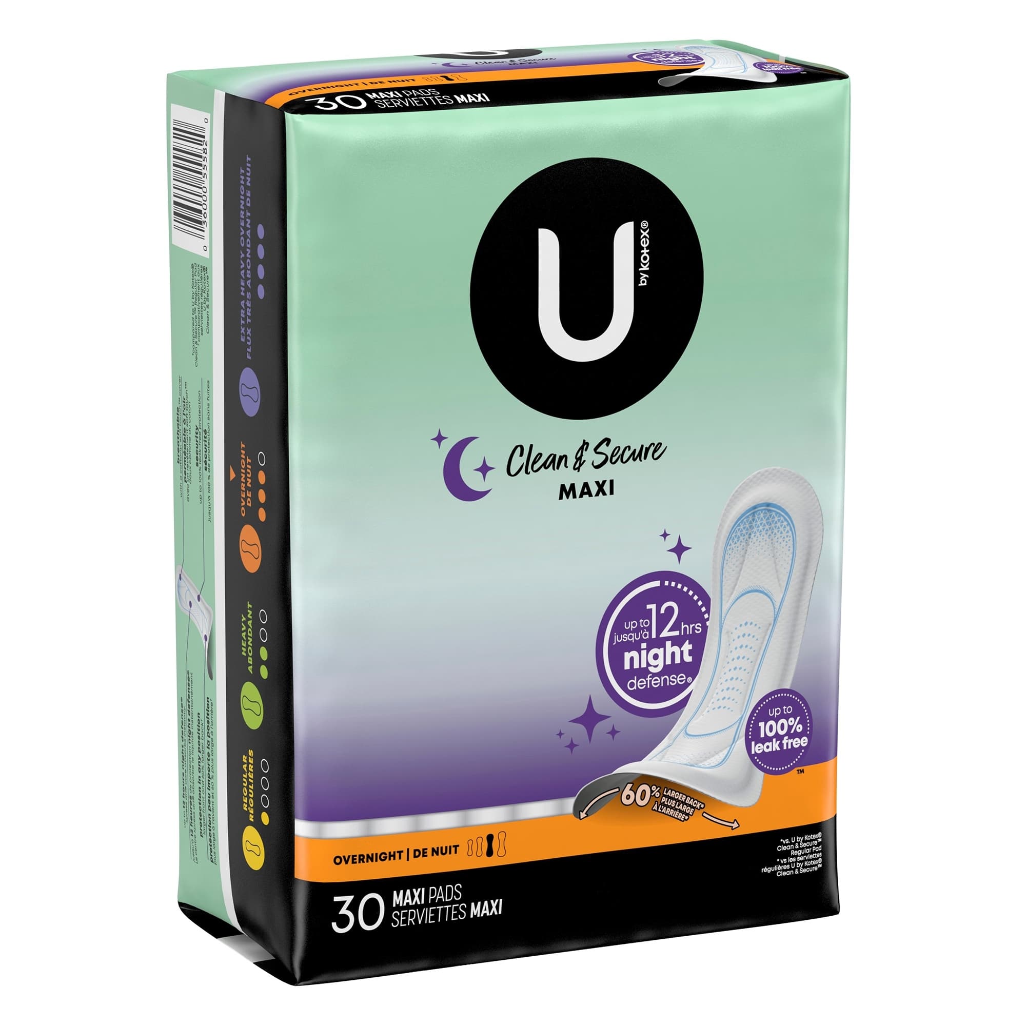U by Kotex Clean & Secure Overnight Maxi Pads - Case of 90 - Image 1