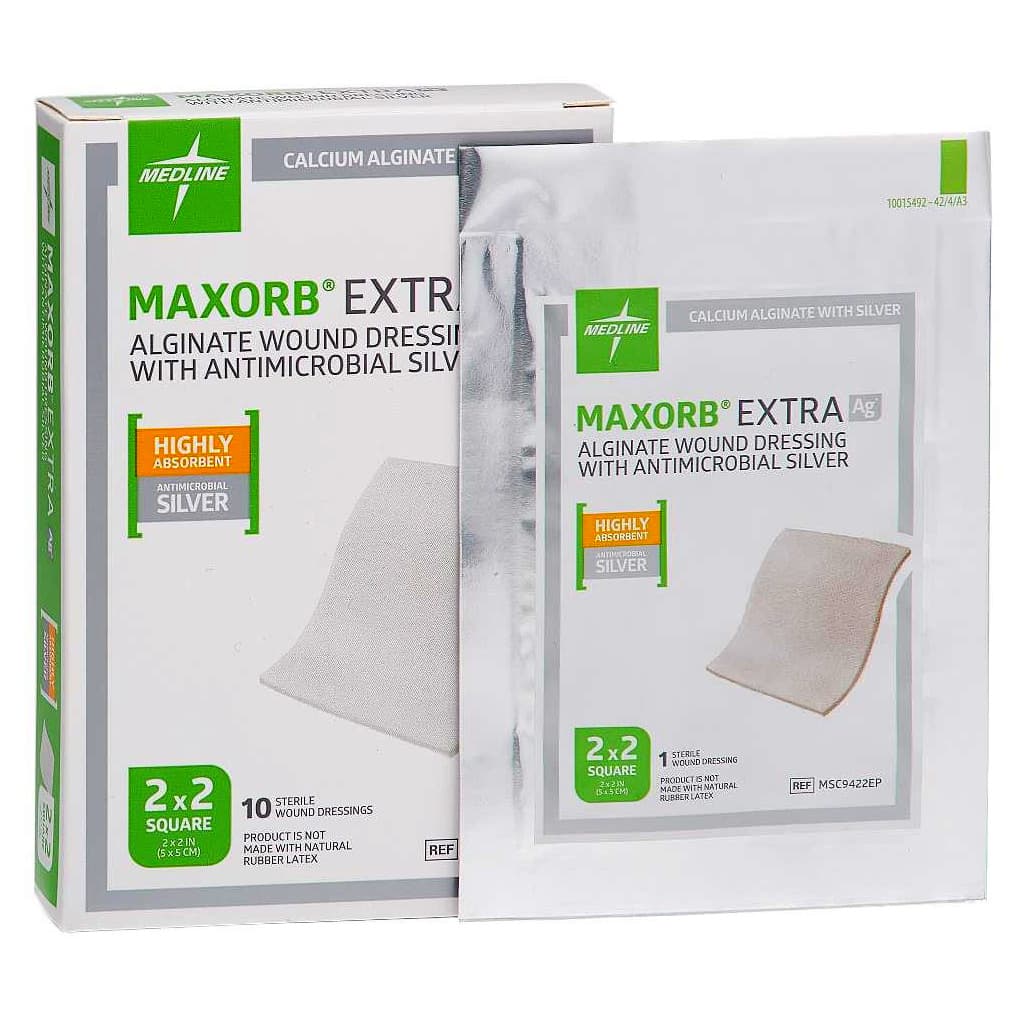 Maxorb Extra Ag+ CMC/Alginate Wound Dressing, 2 x 2 Inch - Box of 10 - Image 1