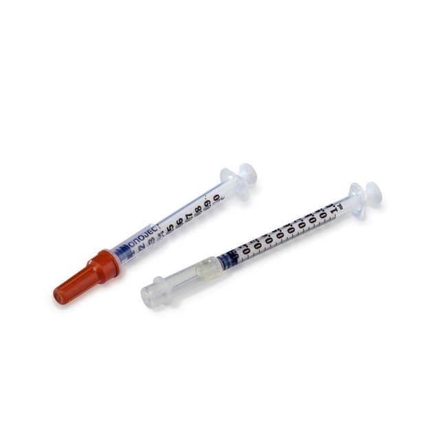 Monoject Insulin Safety Syringe with Needle, 29 Gauge x 1/2", 1 mL - Box of 100 - Image 1