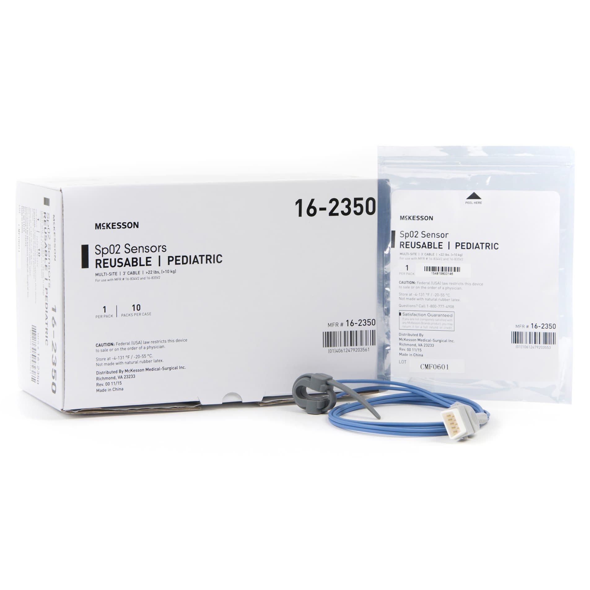 McKesson SPO2 Sensor 3 Foot Cord Reusable Pediatric, Multi-Site - Each - Image 1