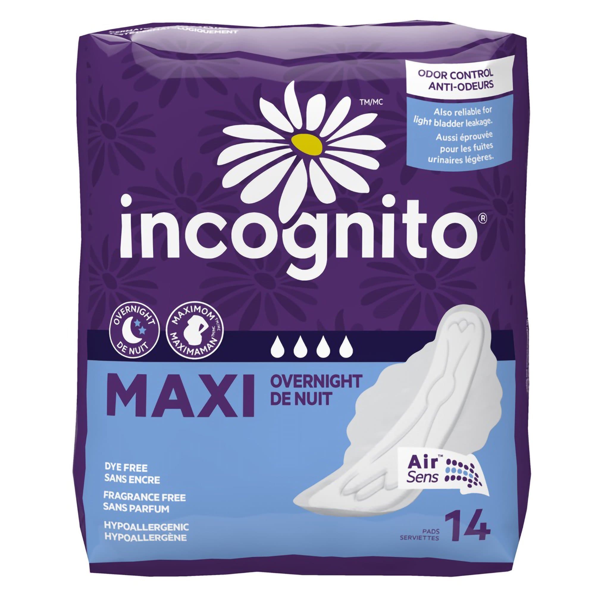 Incognito Maxi Overnight Pads with Wings - Bag of 14 - Image 1
