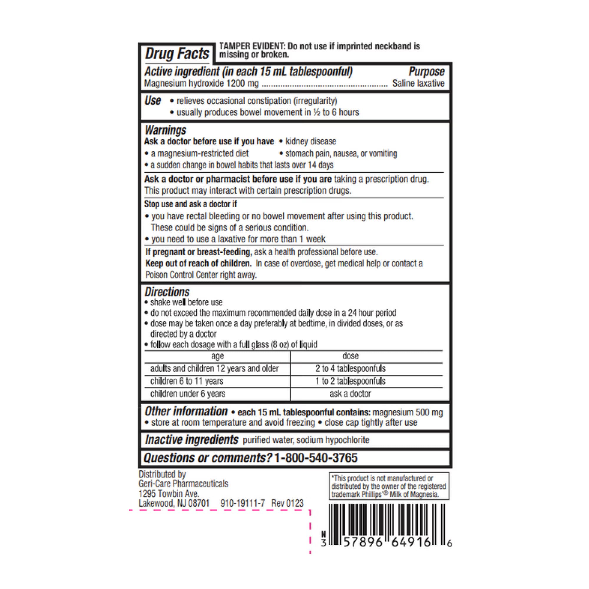 Geri-Care Milk of Magnesia, Original, 16 oz - Case of 12 - Image 2
