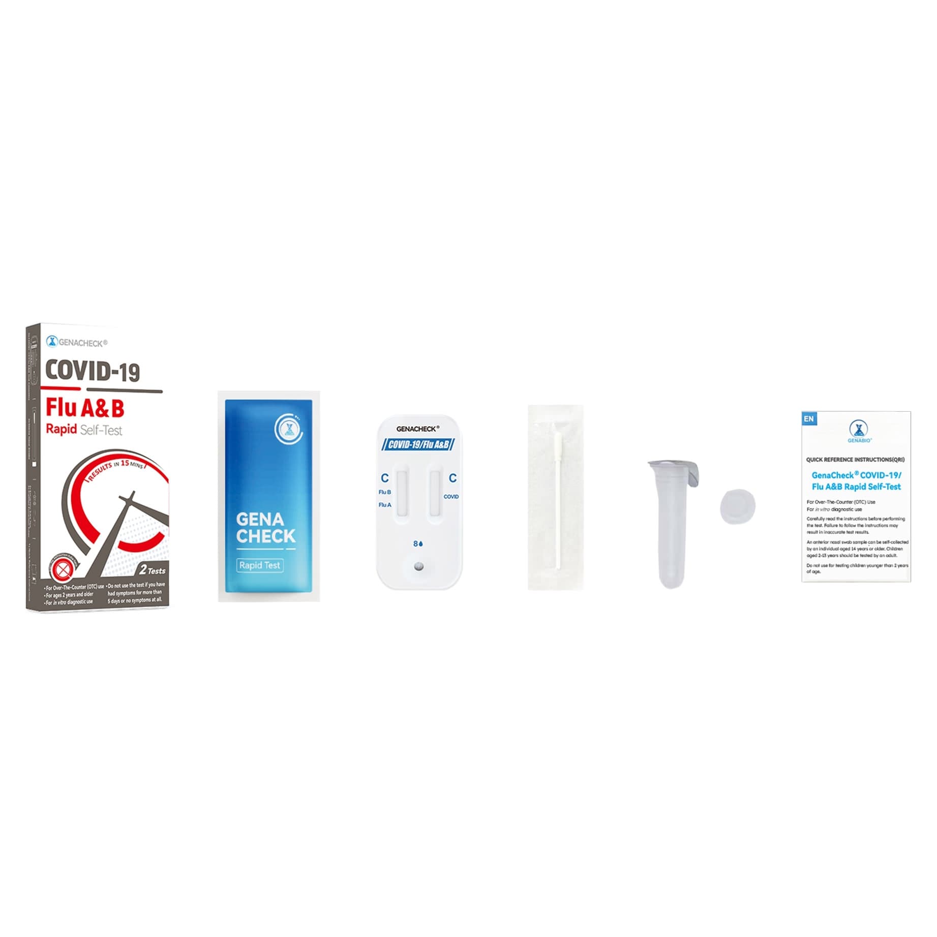 GenaCheck COVID-19/Flu A+B Rapid Self-Test Kit, 2 Tests - Case of 288 - Image 1