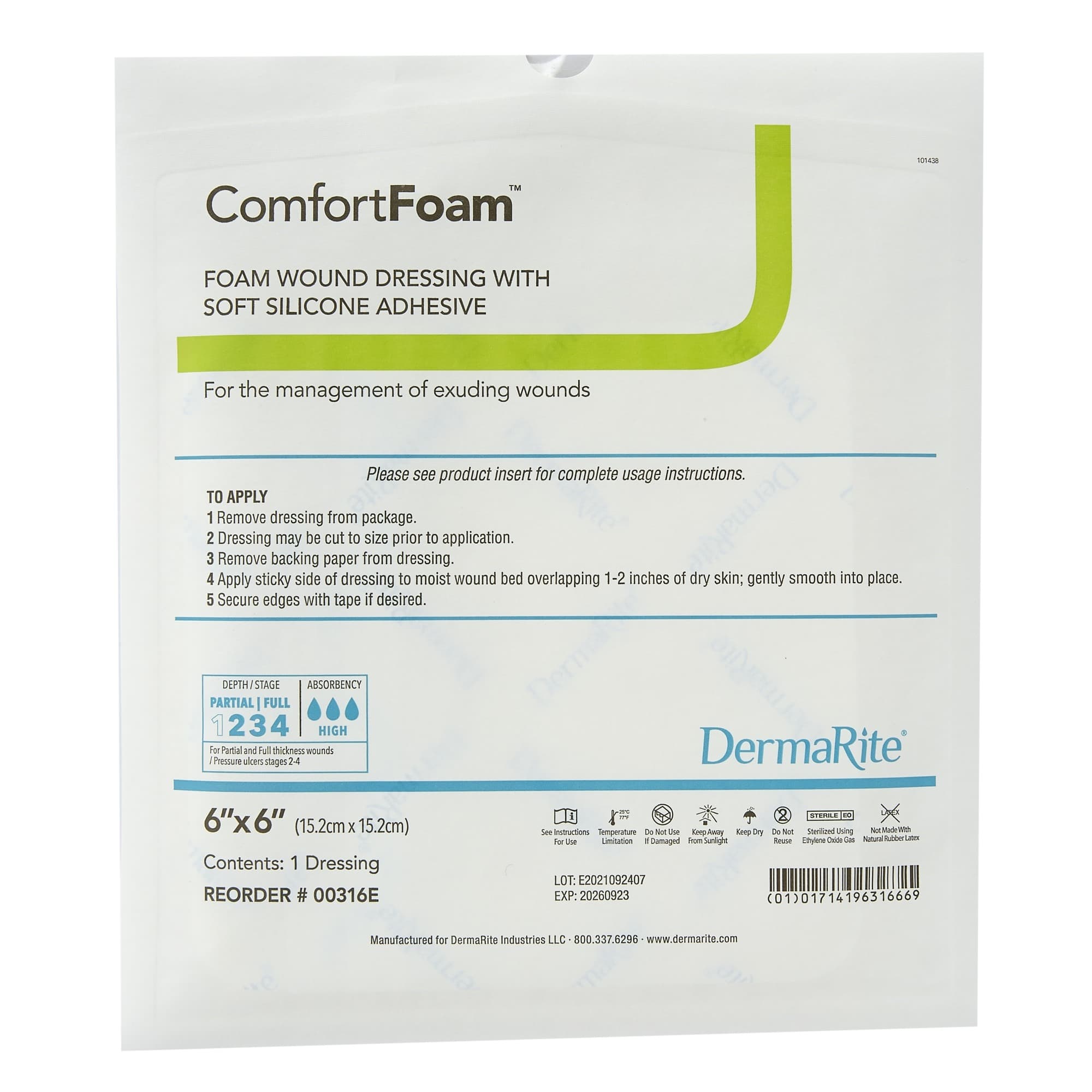 ComfortFoam Self Adherent Soft Silicone Adhesive Foam Wound Dressing, 6 x 6 Inch - Each - Image 1