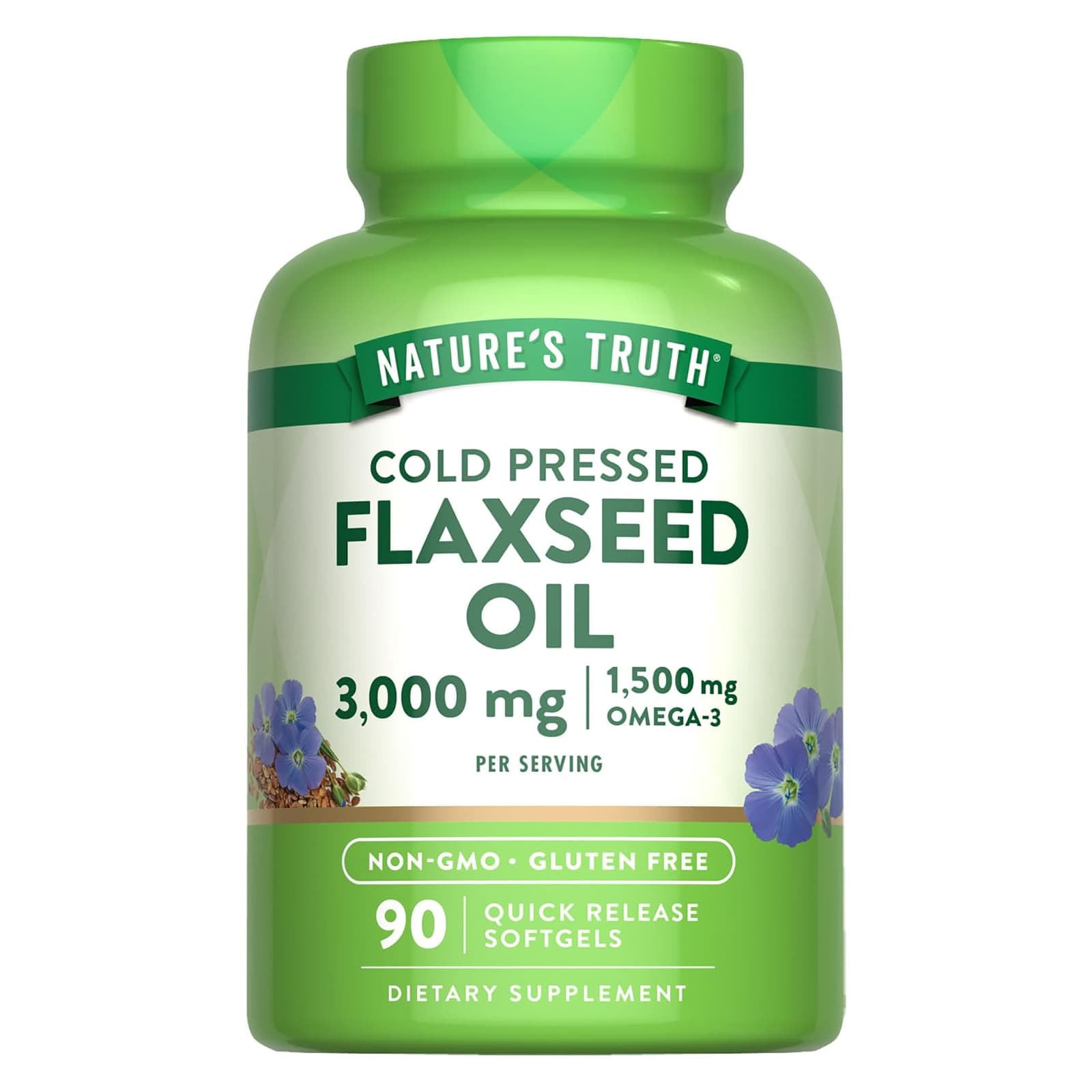 Nature's Truth Flaxseed Oil, Cold Pressed Softgels, 3000 mg - Image 1