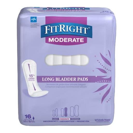 FitRight ActivEdge Women's Bladder Control Pads, Long, Moderate Absorbency - Bag of 16 - Image 1