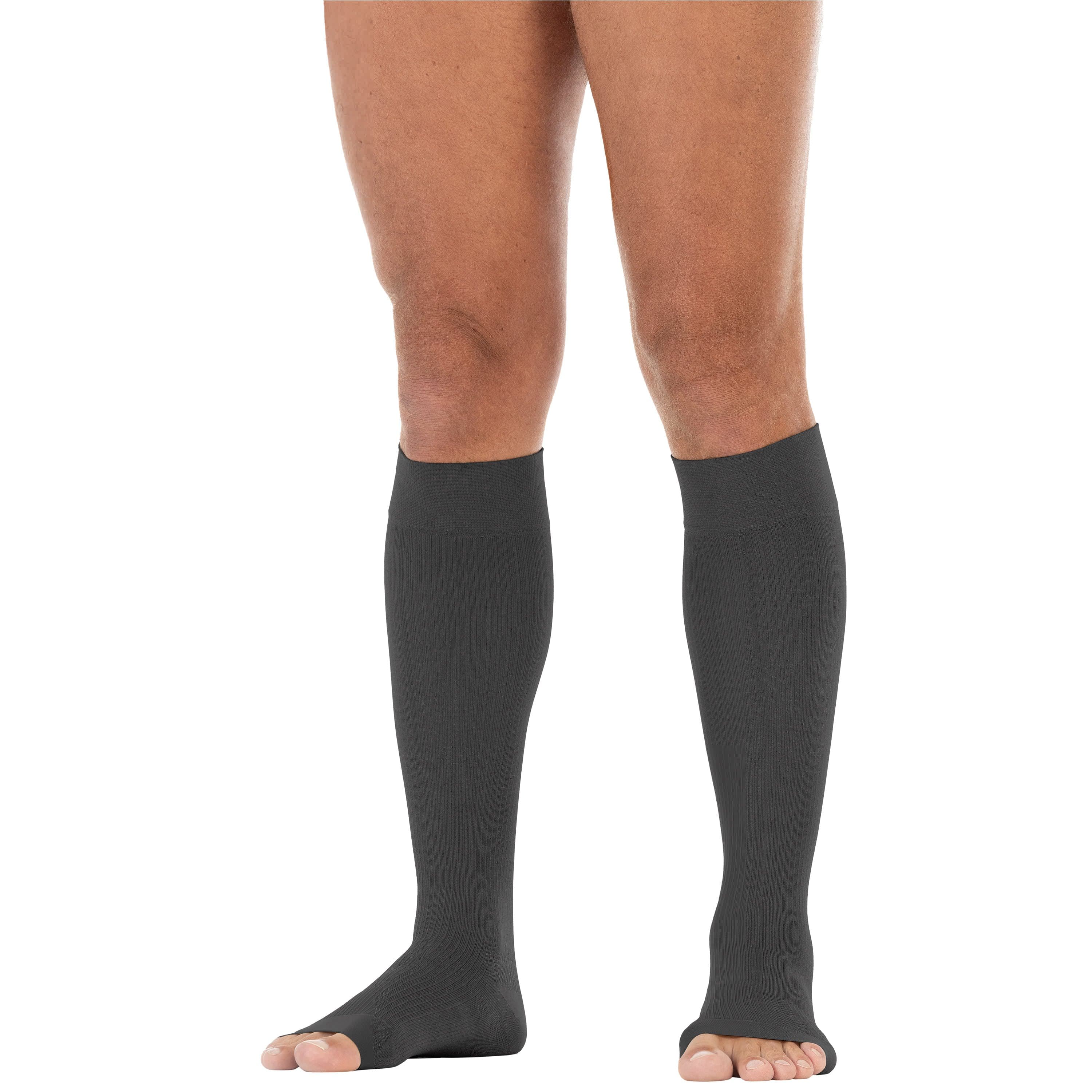 Jobst FORMEN Knee High Softfit Open Toe Compression Socks, 20-30mmHg, Anthracite, L-FullCalf-Long - Pair - Image 1