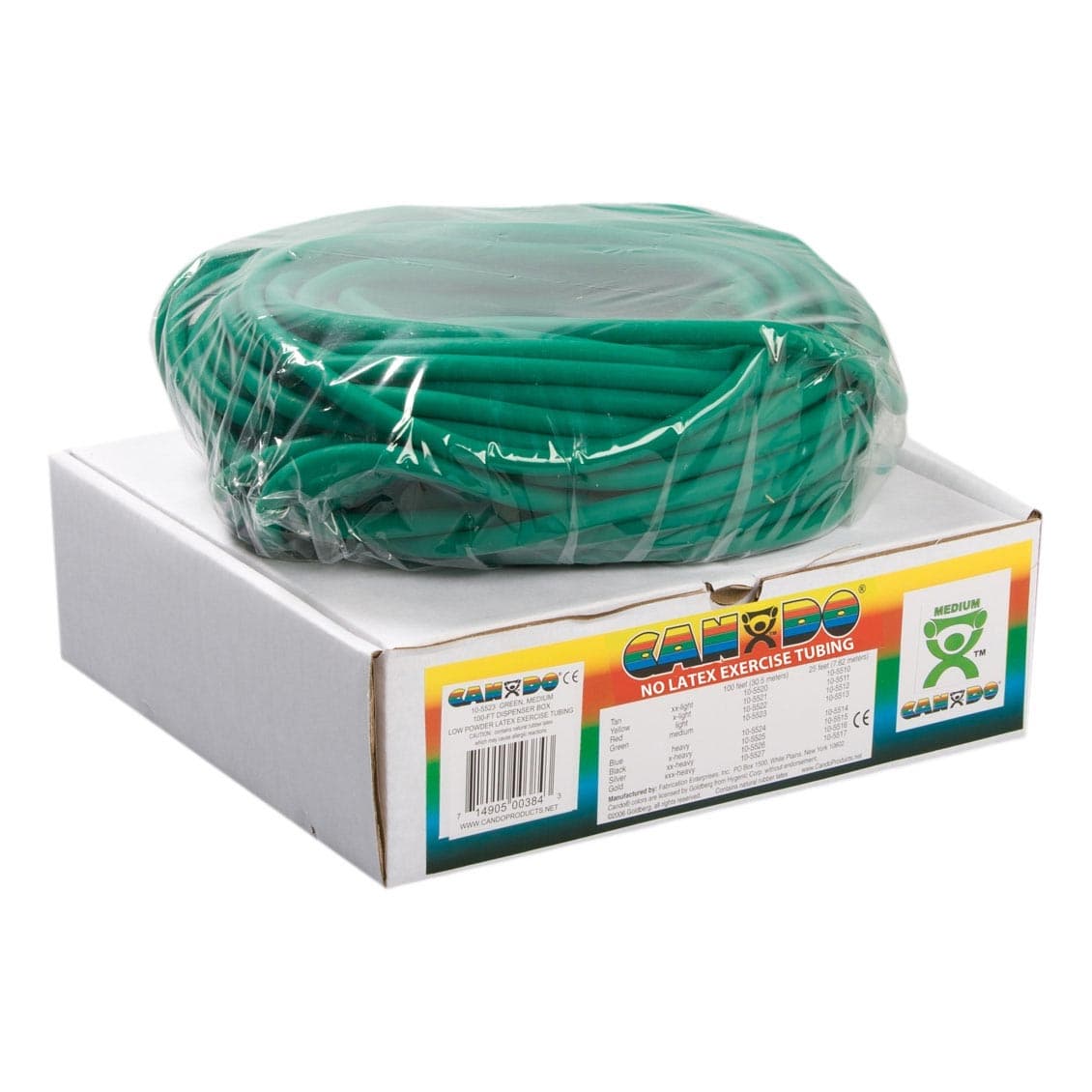 CanDo Latex Free Exercise Tubing, 100 Feet dispenser roll, Green, Medium - Image 1