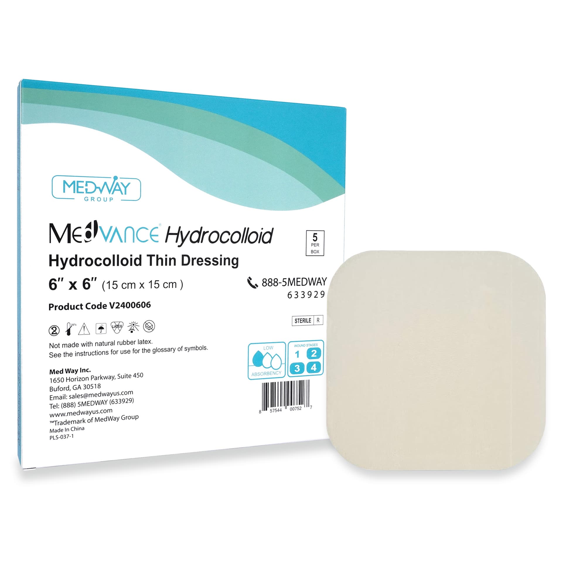 MedVance Thin Hydrocolloid Dressing, 6 x 6 Inch - Box of 5 - Image 1