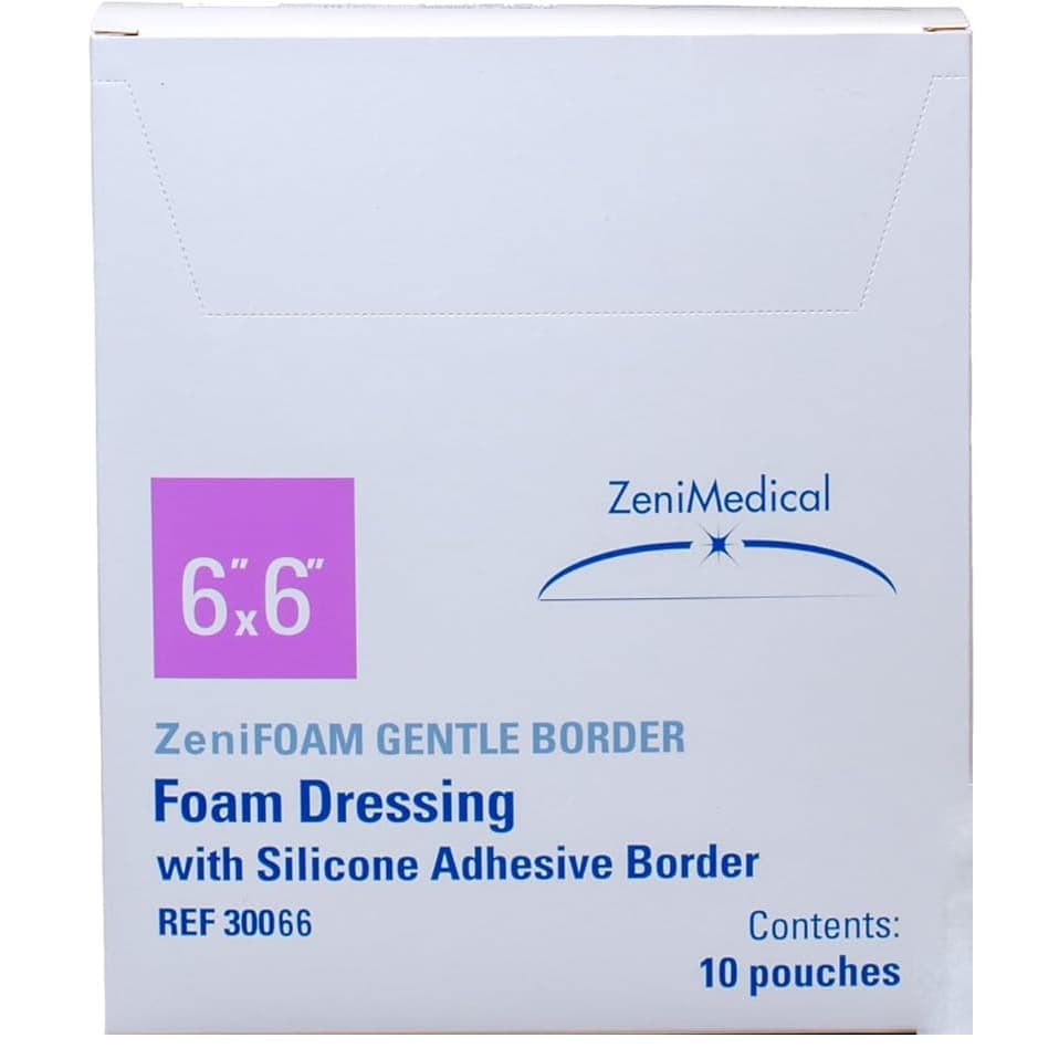 ZeniFoam Gentle Border Foam Dressing with Silicone Adhesive Border 6 x 6 Inch - Box of 10 - Image 1