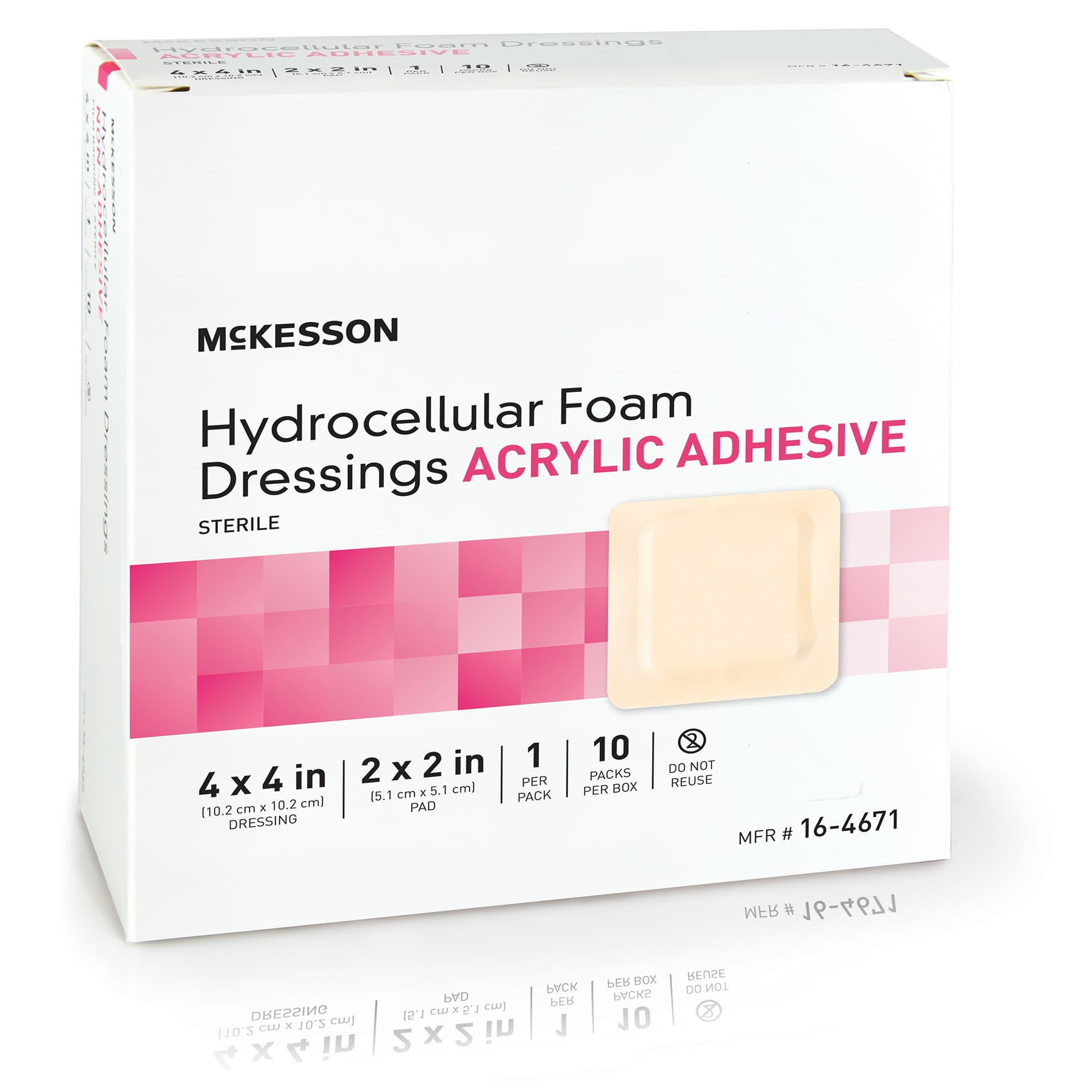 McKesson Foam Dressing Film Backing Tan, 4 x 4 Inch, 2 x 2 Inch Pad, Acrylic Adhesive with Border - Case of 100 - Image 1