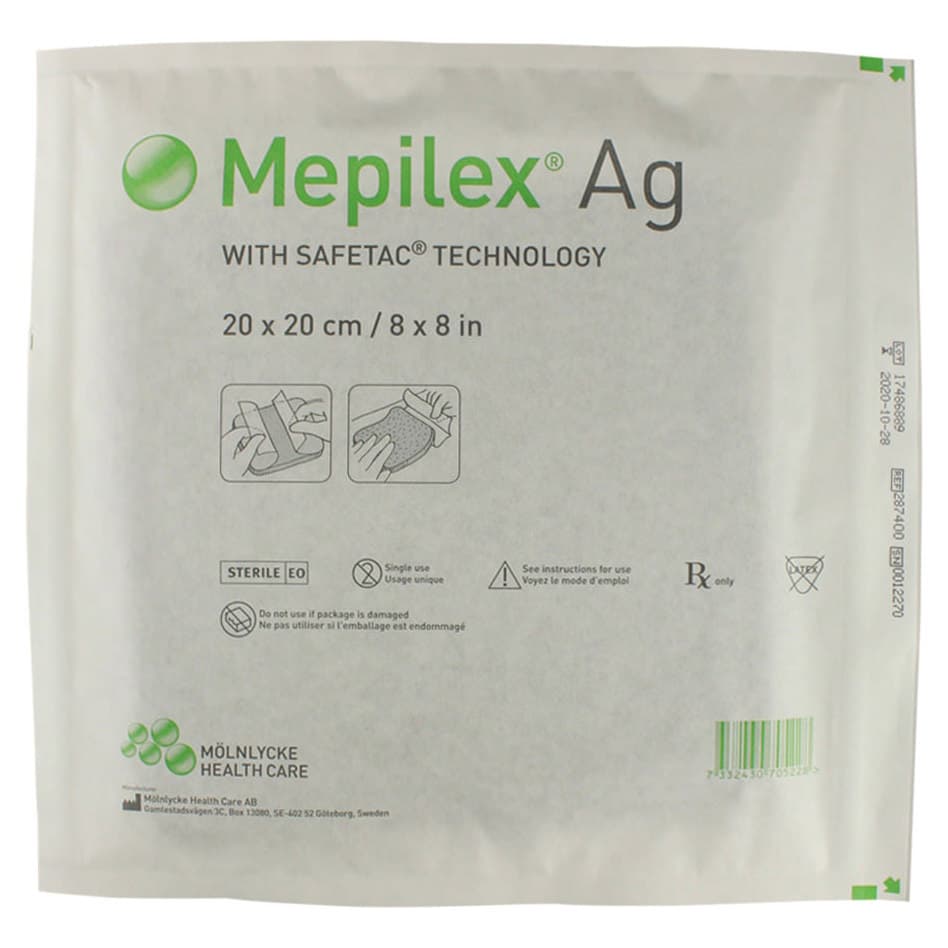 Mepilex Ag Antimicrobial Foam Dressing, 8 x 8 Inch - Each - Image 1
