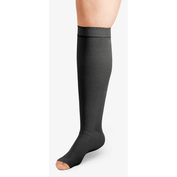 L&R ExoSoft Below Knee Stocking, Average, Medium, Black, Open Toe, 15-20mmHg - Pair - Image 1