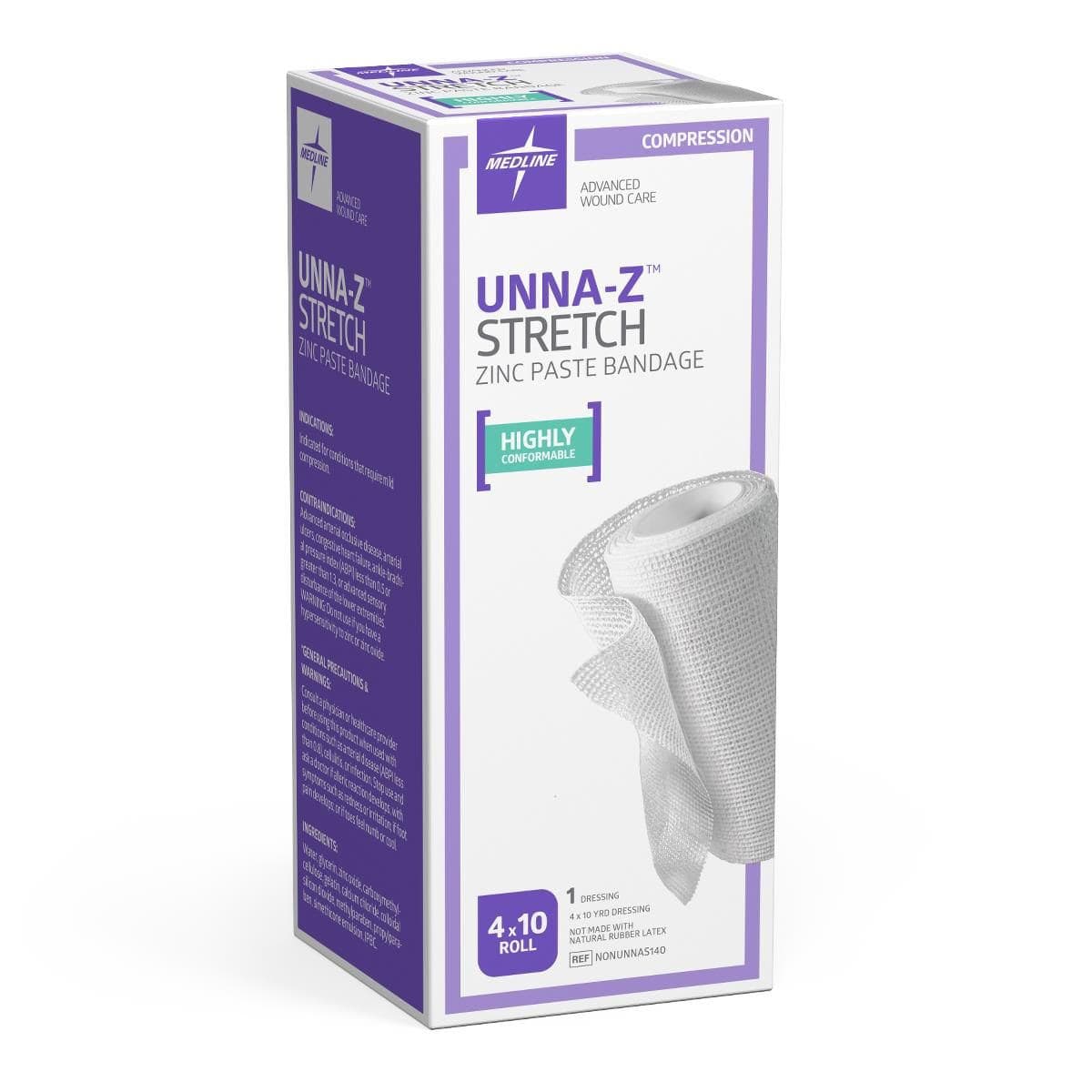 Medline Unna-Z Stretch Zinc Oxide Compression Bandages, 4" x 10 yd - Image 1