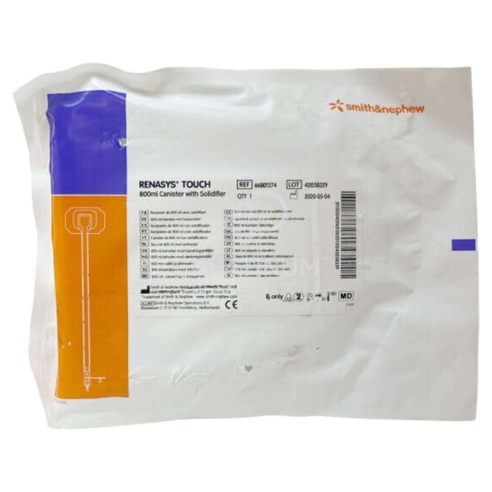 Smith and Nephew Renasys Touch Suction Canister with Solidifier, 800 ml - Case of 5 - Image 1