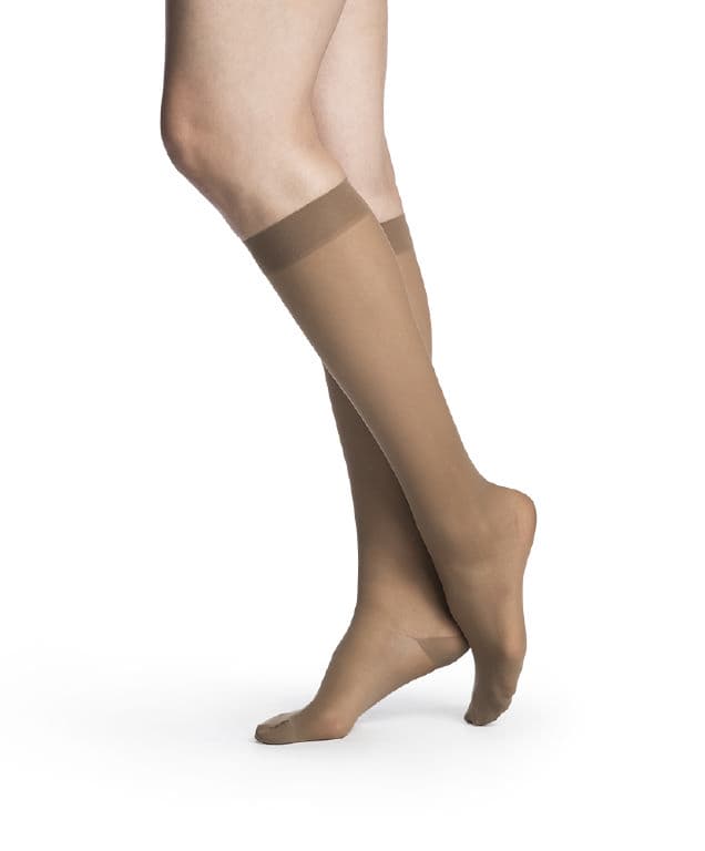Sigvaris Women's Style Sheer Calf High Compression Socks Closed Toe, 15-20mmHg, Medium-Long, Cafe - Pair - Image 1