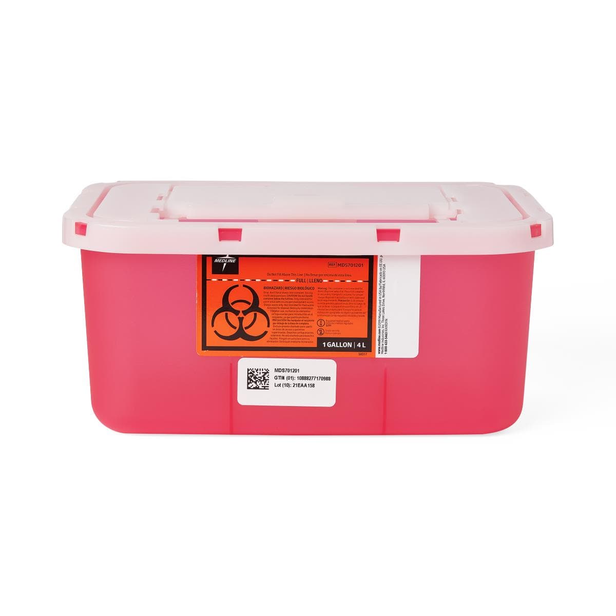 Medline Multipurpose Sharps Container, Clear-Red, 1 Gallon - Case of 32 - Image 1