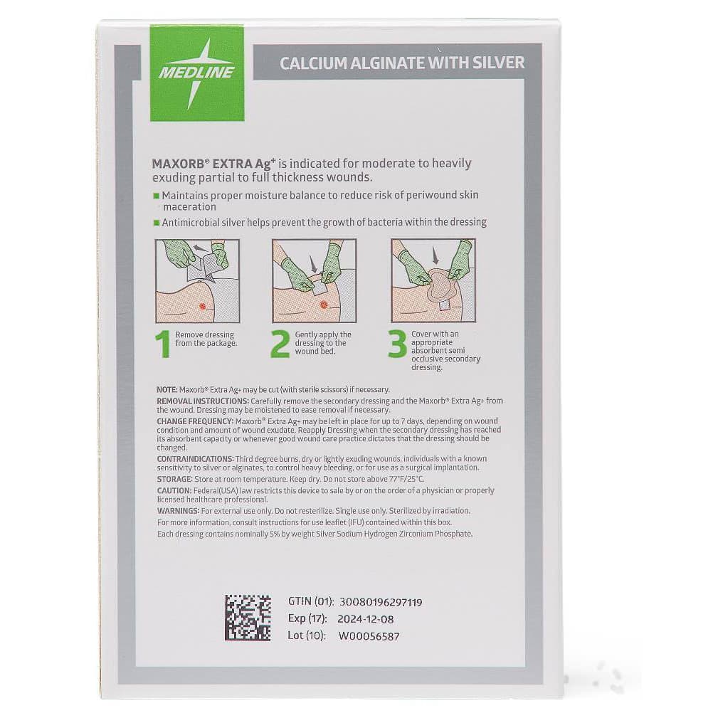 Maxorb Extra Ag+ CMC/Alginate Wound Dressing, 2 x 2 Inch - Case of 100 - Image 3