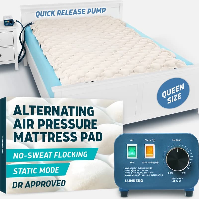 Lunderg Alternating Air Pressure Mattress Pad with Pump, Flocking Queen Size (53"x77") - Image 1