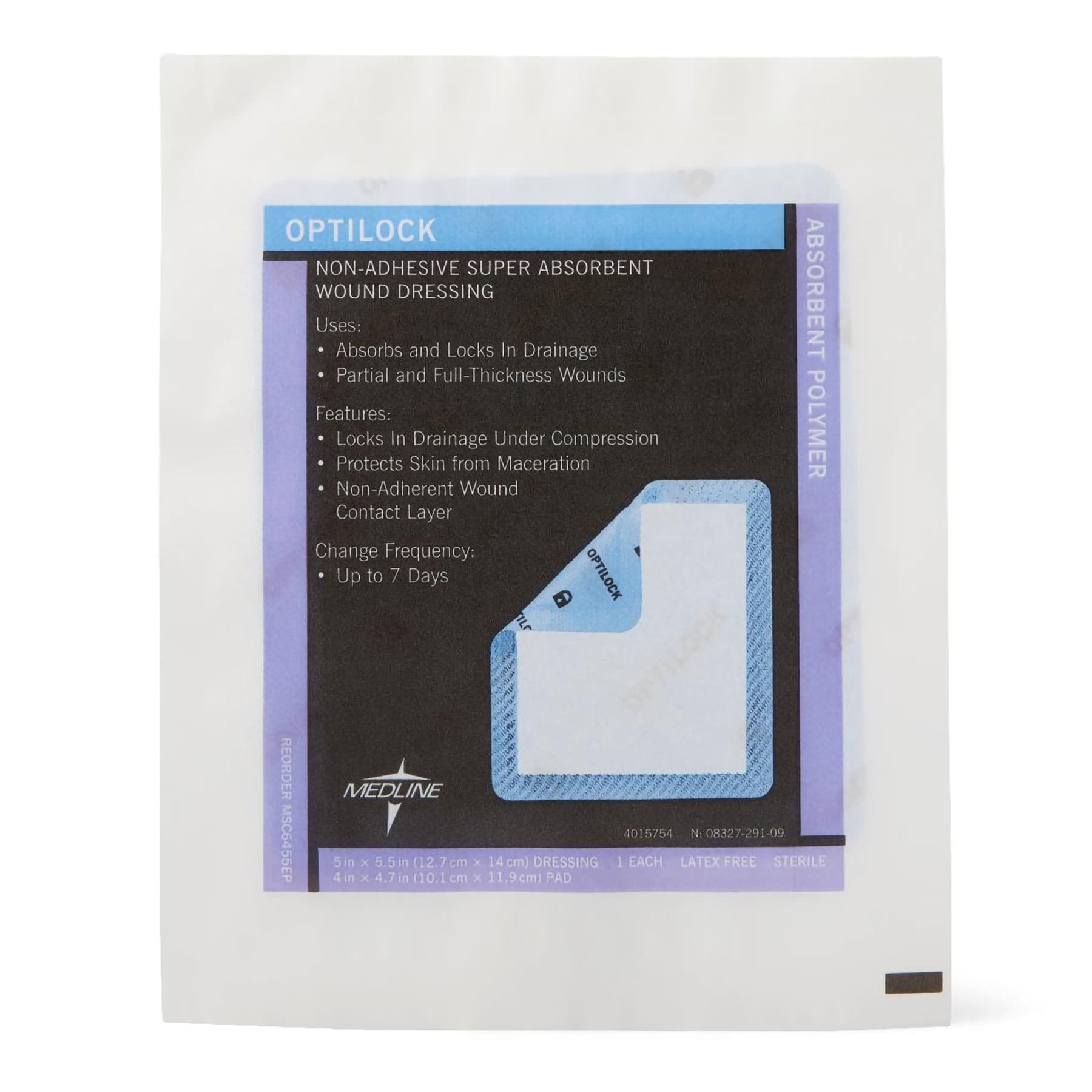 Medline OptiLock Super Absorbent Wound Dressing, 5 x 5-1/2 Inch - Each - Image 1